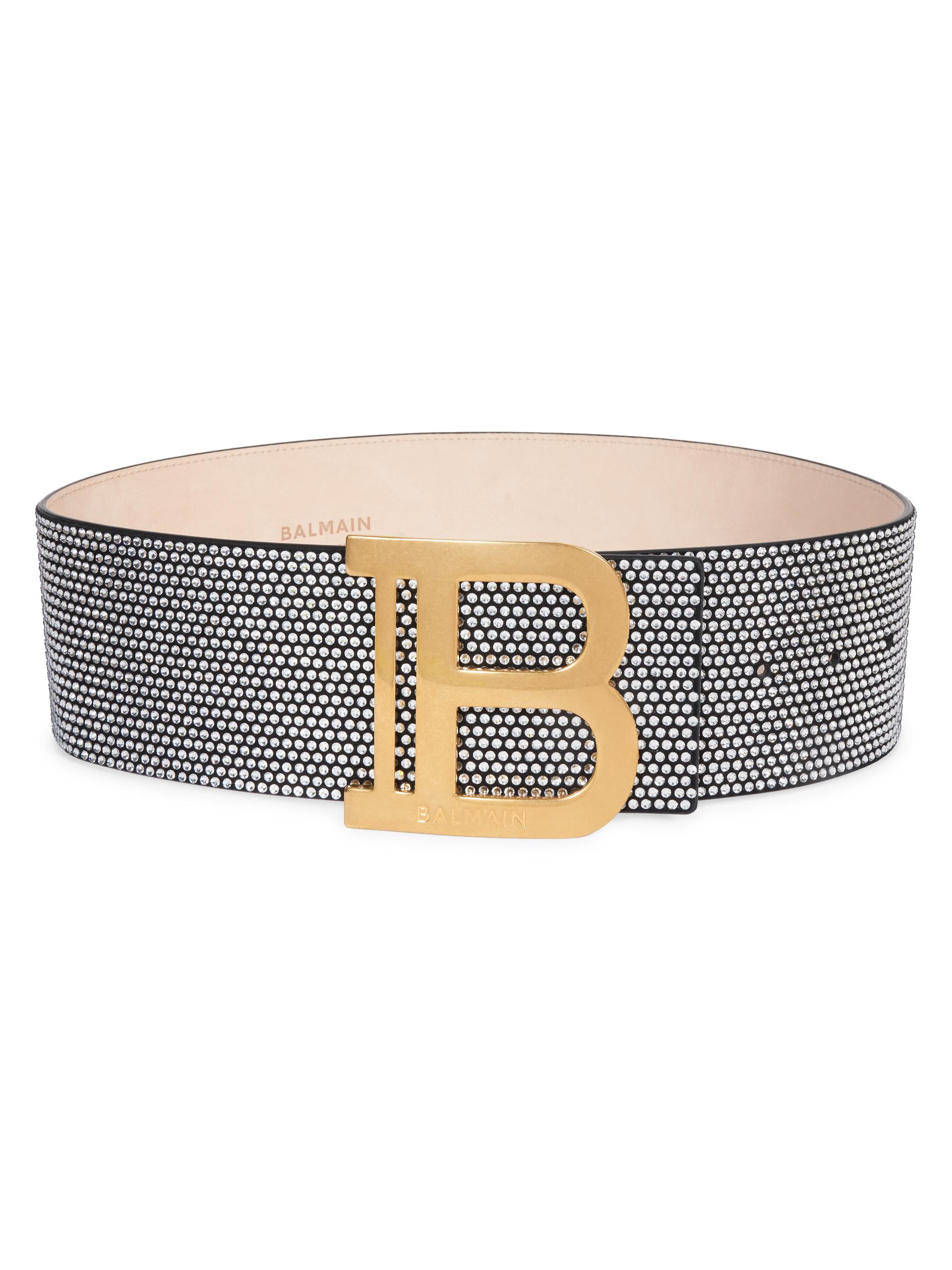 Balmain Women's Rhinestone-Embellished Leather B Belt - Argento Noir