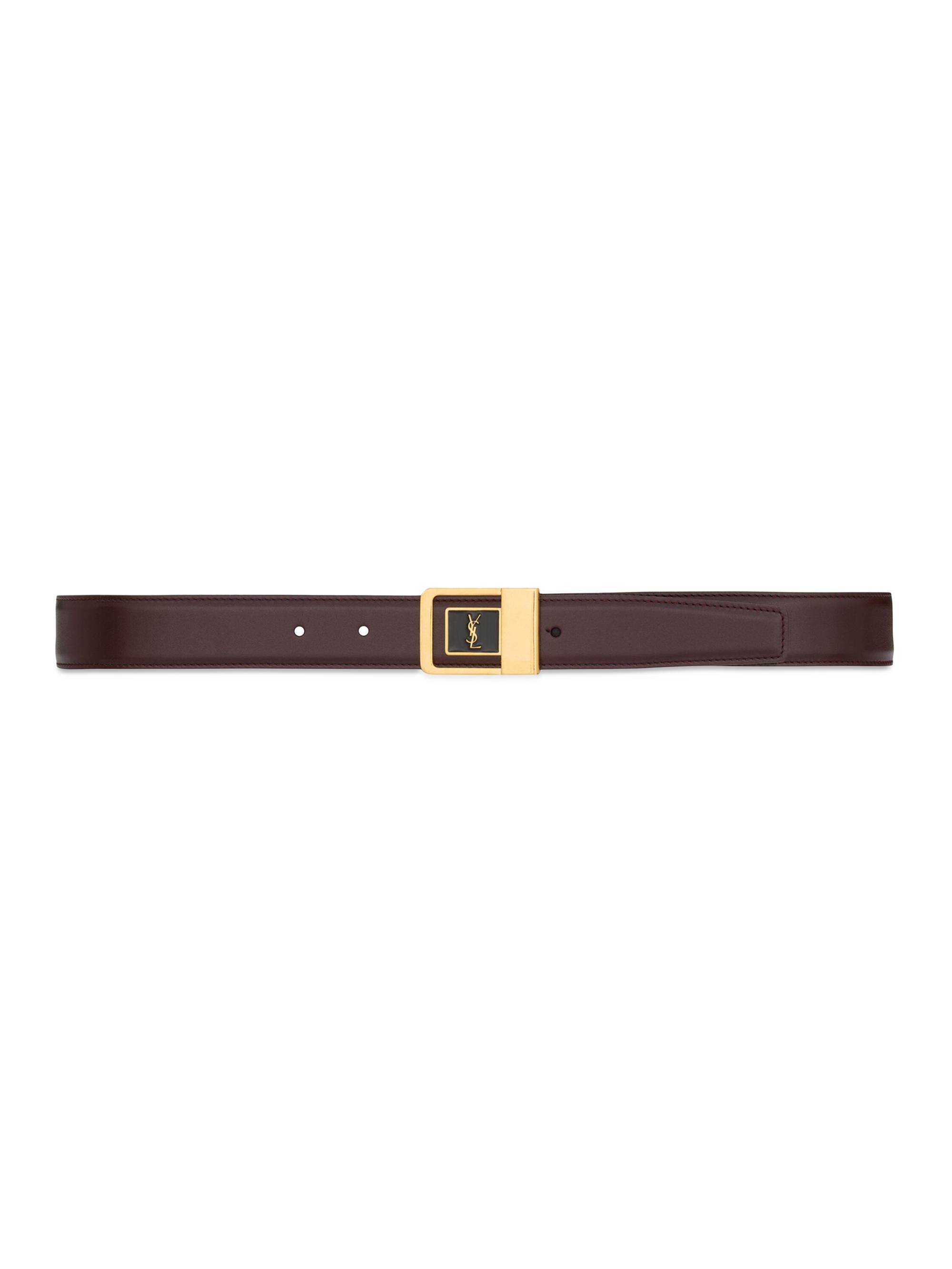Saint Laurent Women's Female Buckle Belt in Lacquered Leather - Red Tan
