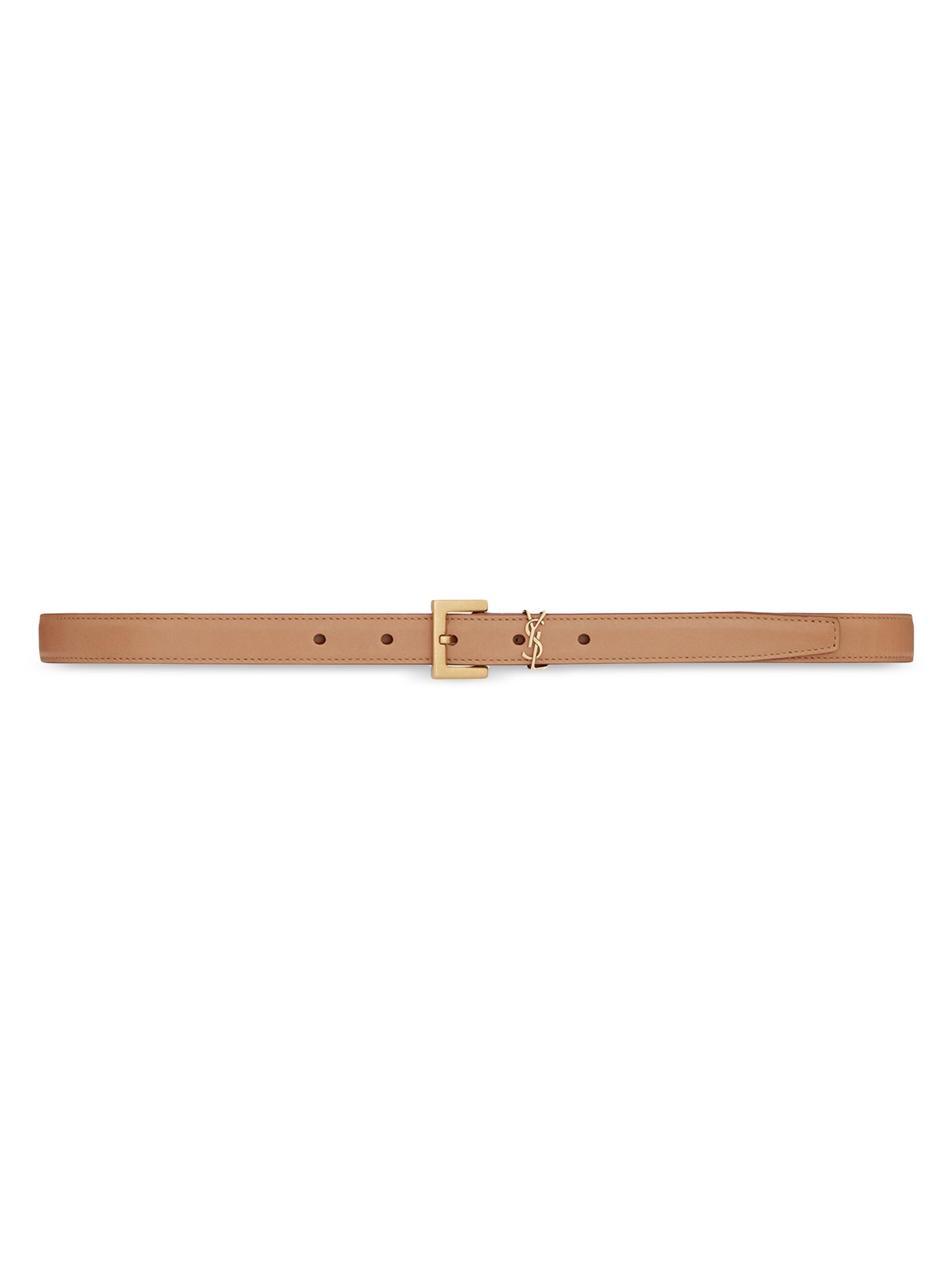 Saint Laurent Women's Cassandre Thin Belt with Square Buckle in Vegetable-tanned Leather - Brown Gold