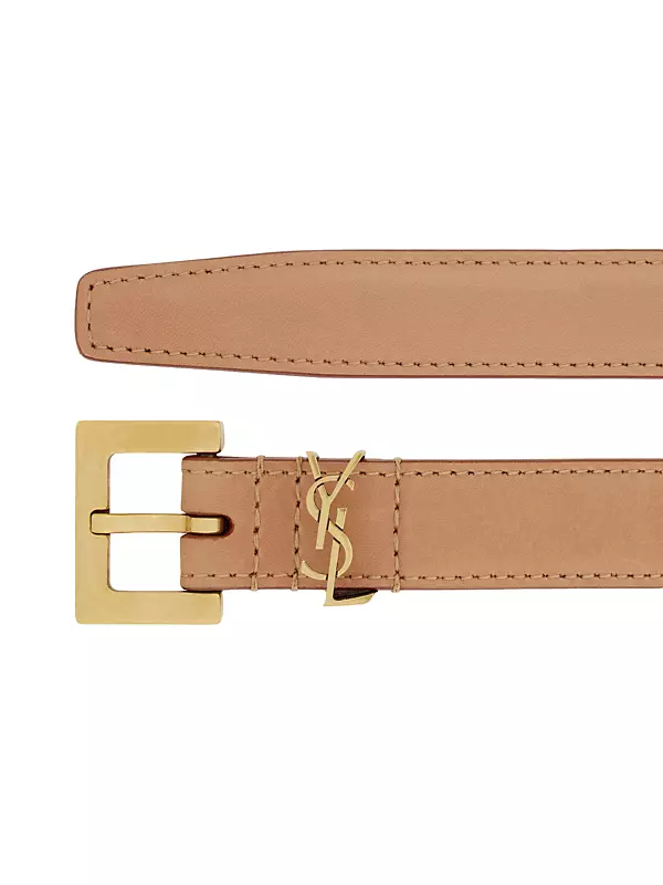 Cassandre Thin Belt with Square Buckle in Vegetable-tanned Leather