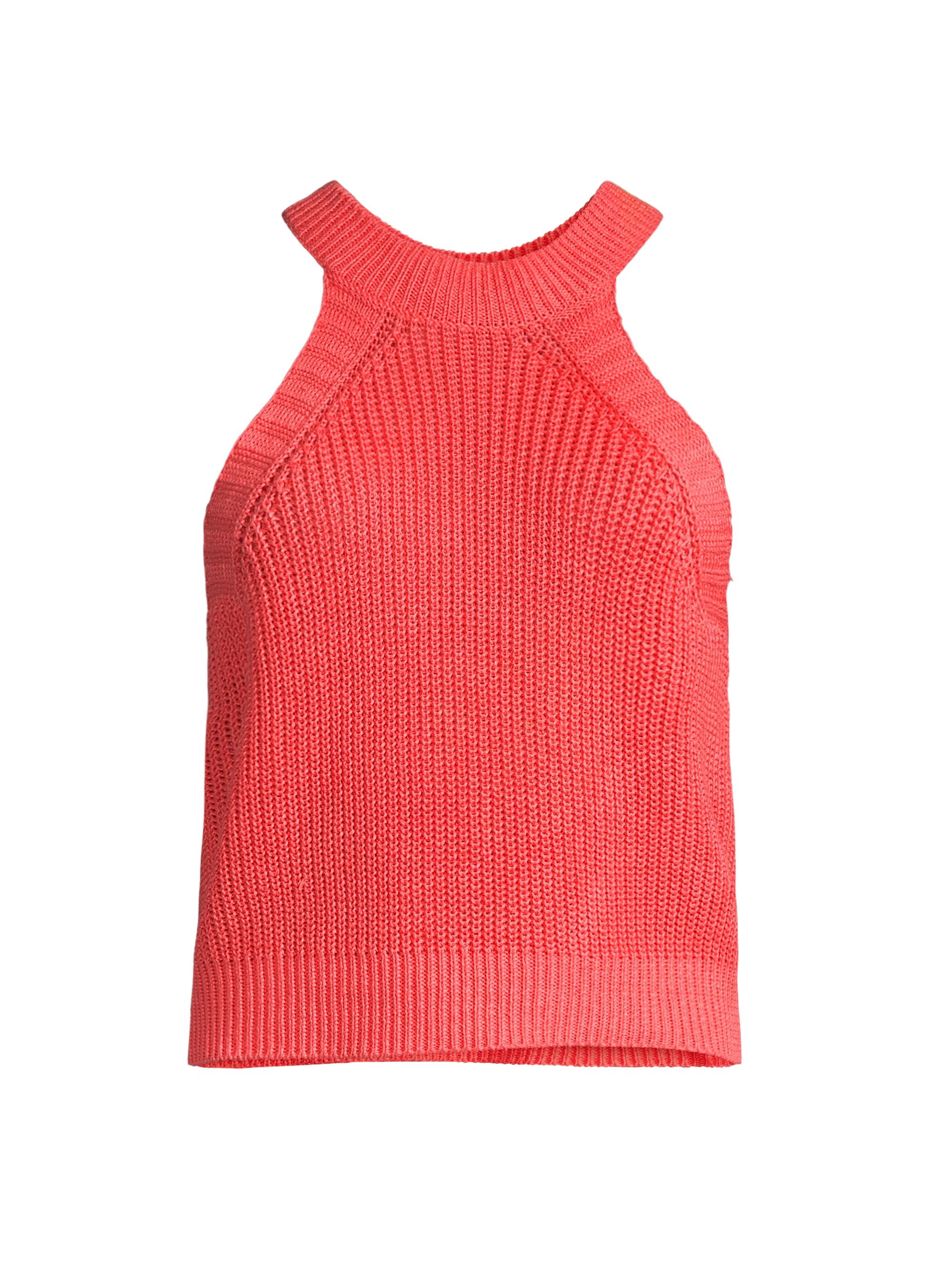White + Warren Women's Linen Halterneck Tank Top - Dark Coral