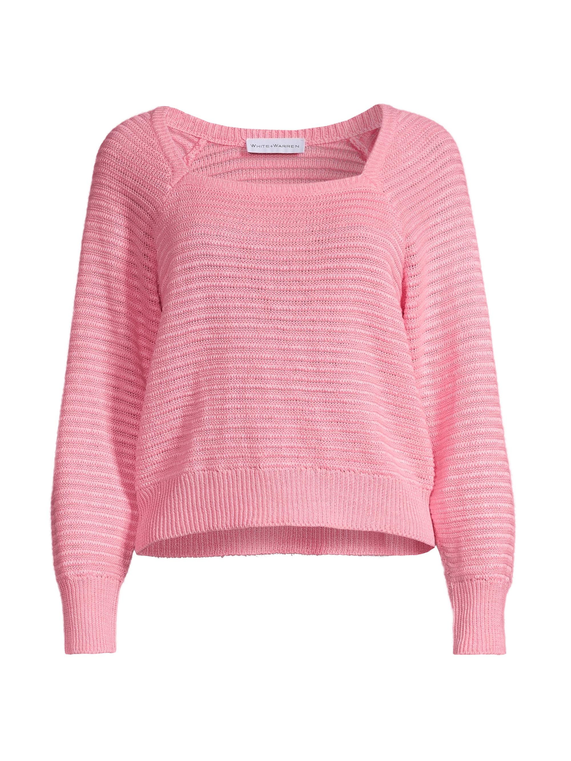 White + Warren Women's Linen Squareneck Sweater - Flamingo