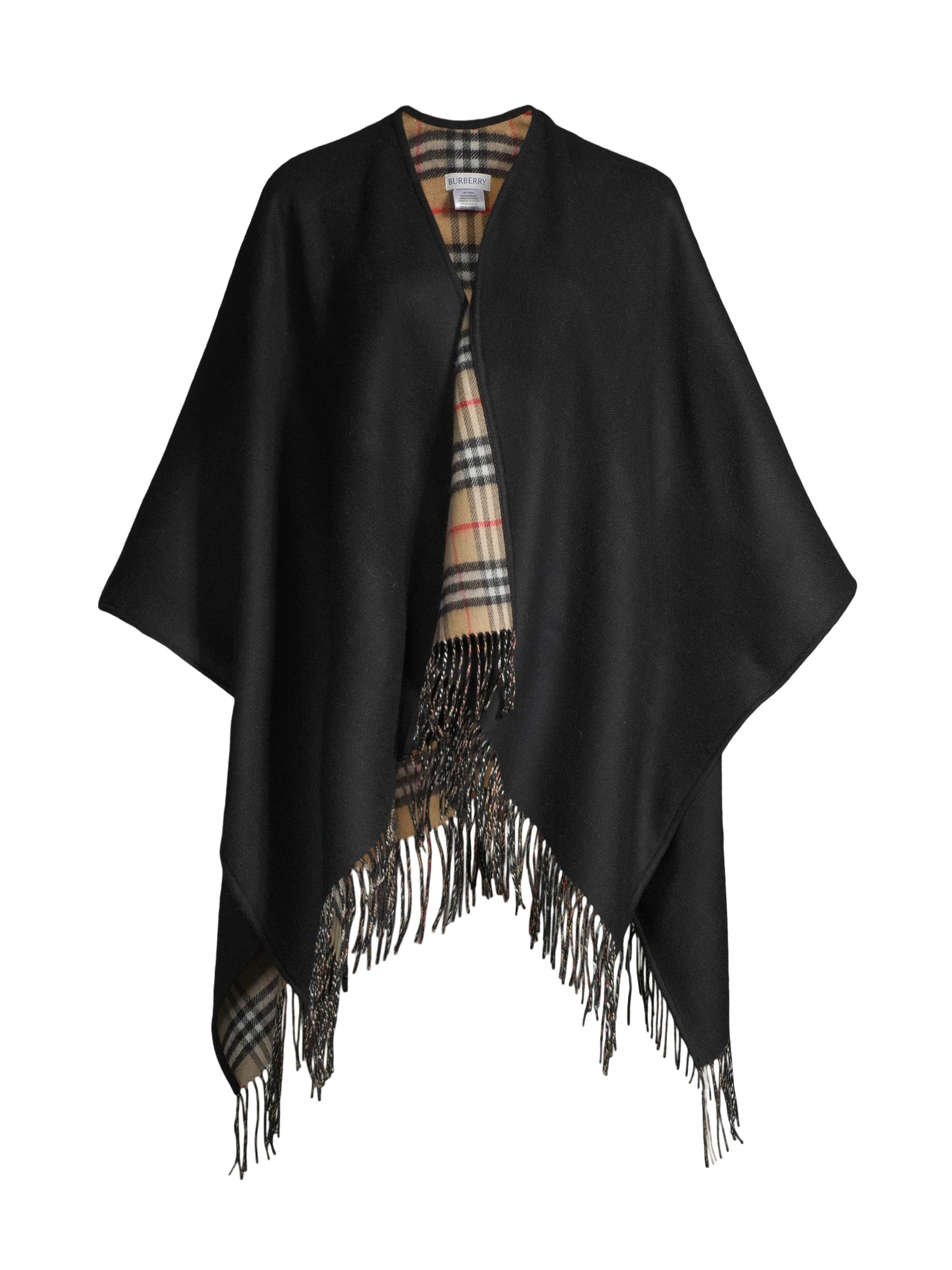 Burberry Women's Reversible Wool Cape - Black Beige