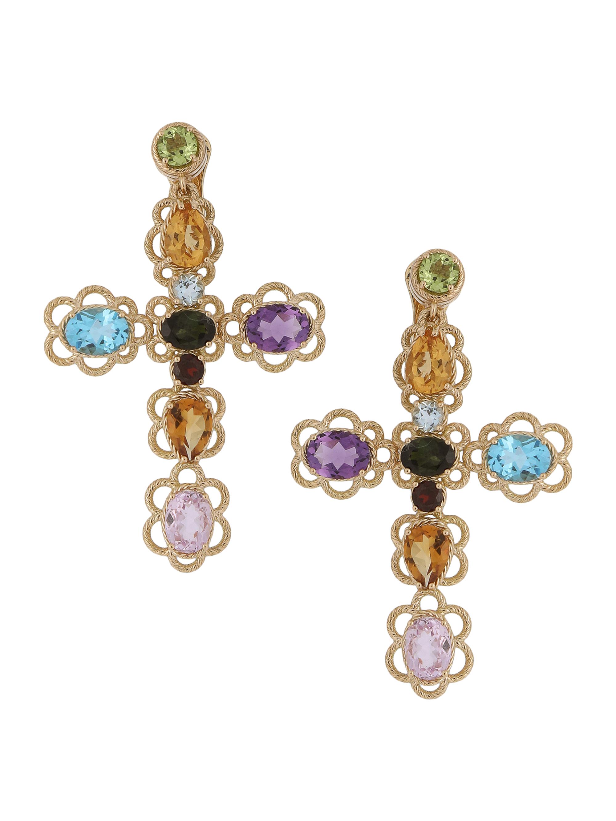 Dolce & Gabbana Women's 18K Yellow Gold & Semi-Precious Multi-Gemstone Cross Drop Earrings - Yellow Gold