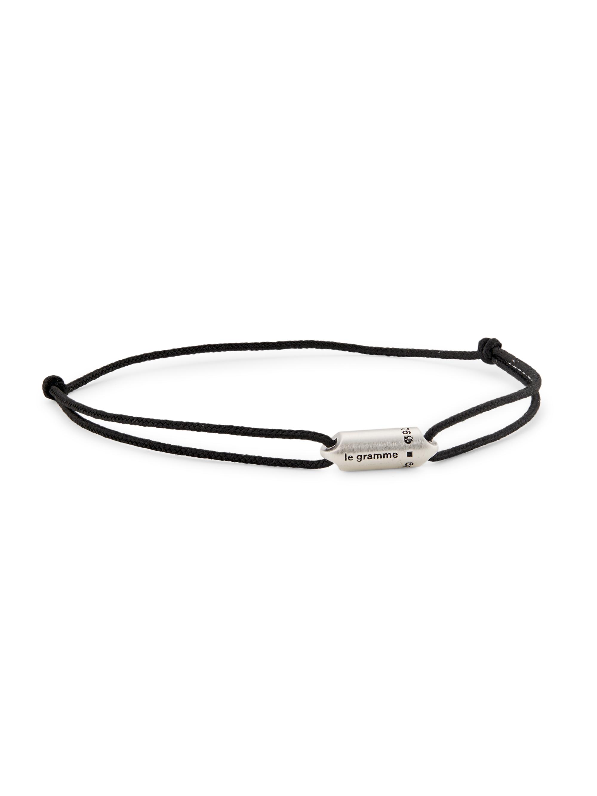 Le Gramme Men's 3G Brushed Sterling Silver Segment Black Cord Bracelet - Silver