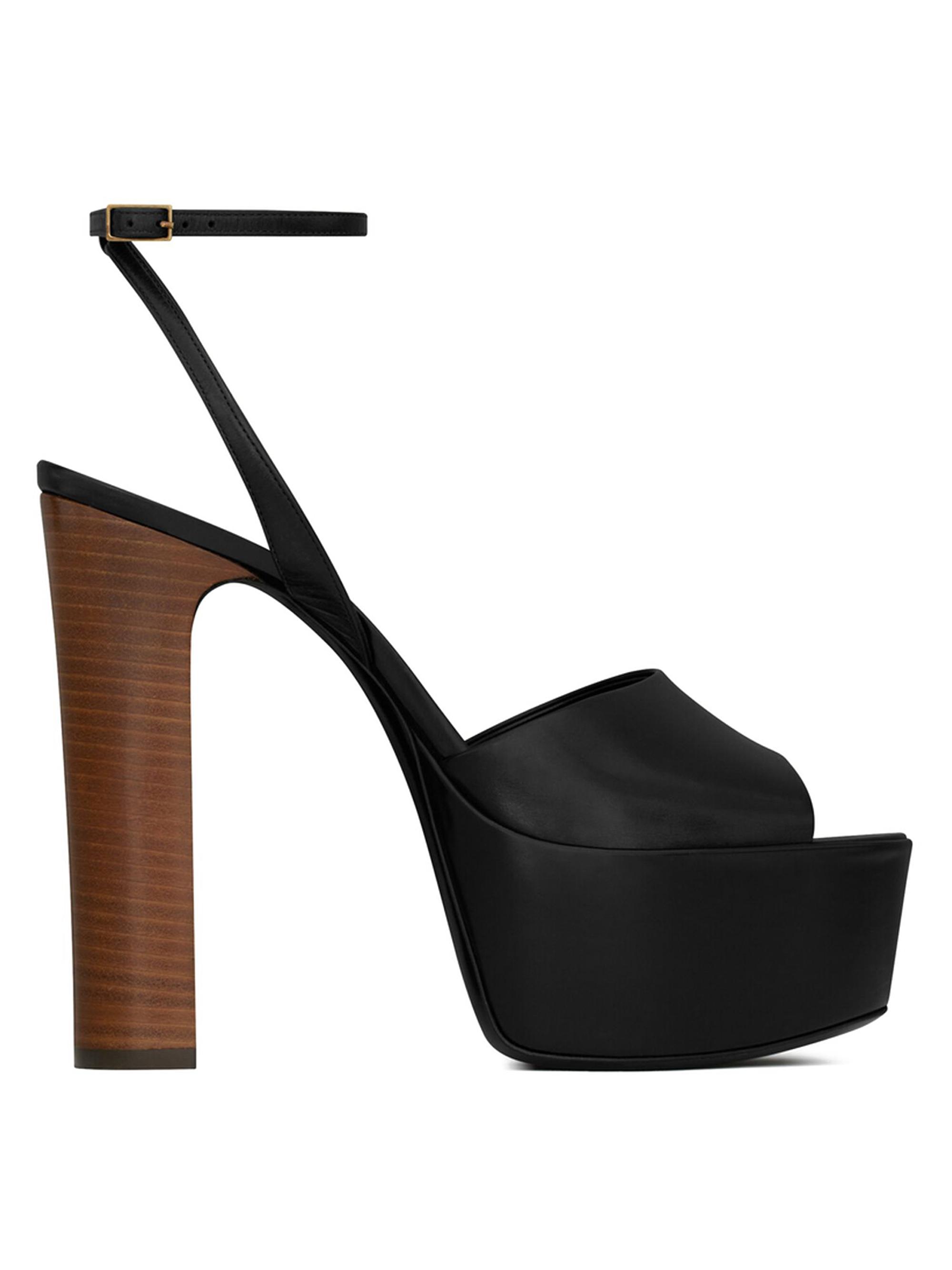 Saint Laurent Women's Jodie Platform Sandals in Shiny Leather - Black