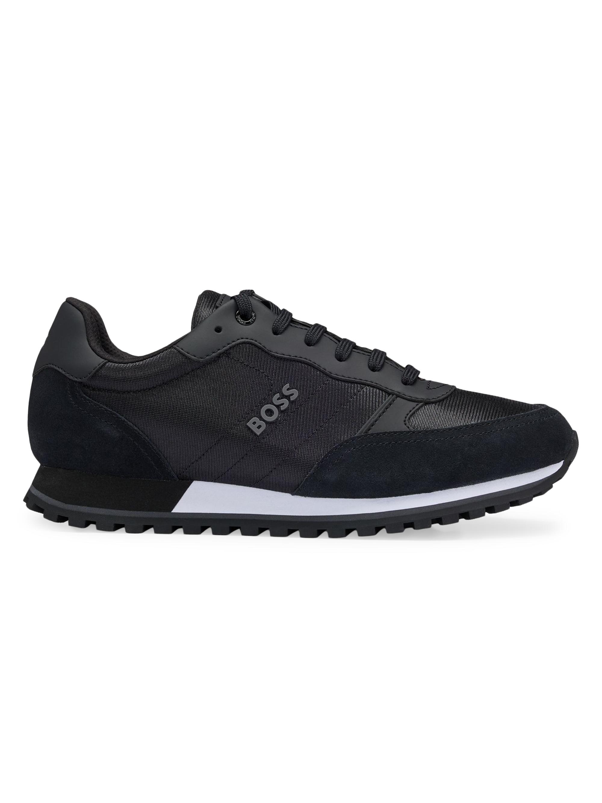 BOSS Men's Mixed-Material Trainers with Faux-Leather Trims - Black