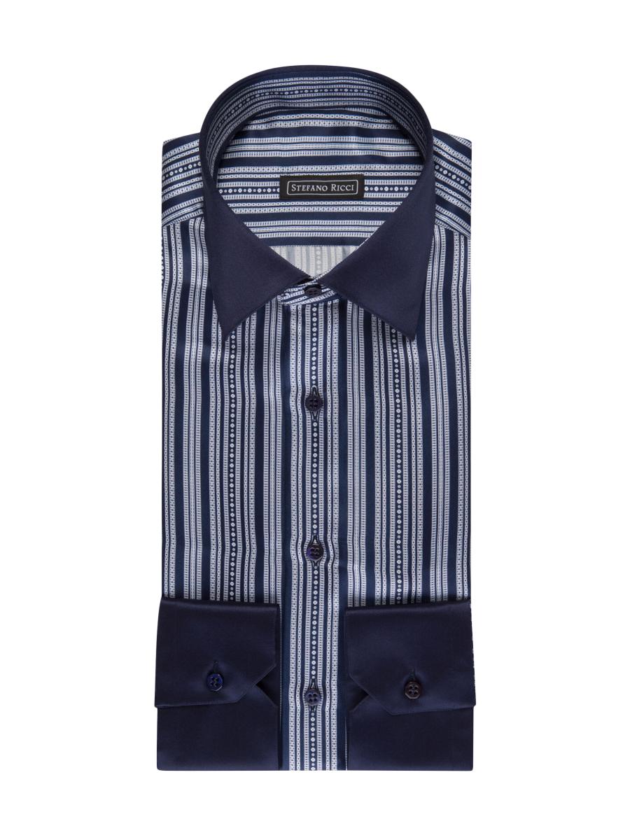 STEFANO RICCI - Chemise à manches longues en soie à pois gris clair turquoise, taille XL sur France