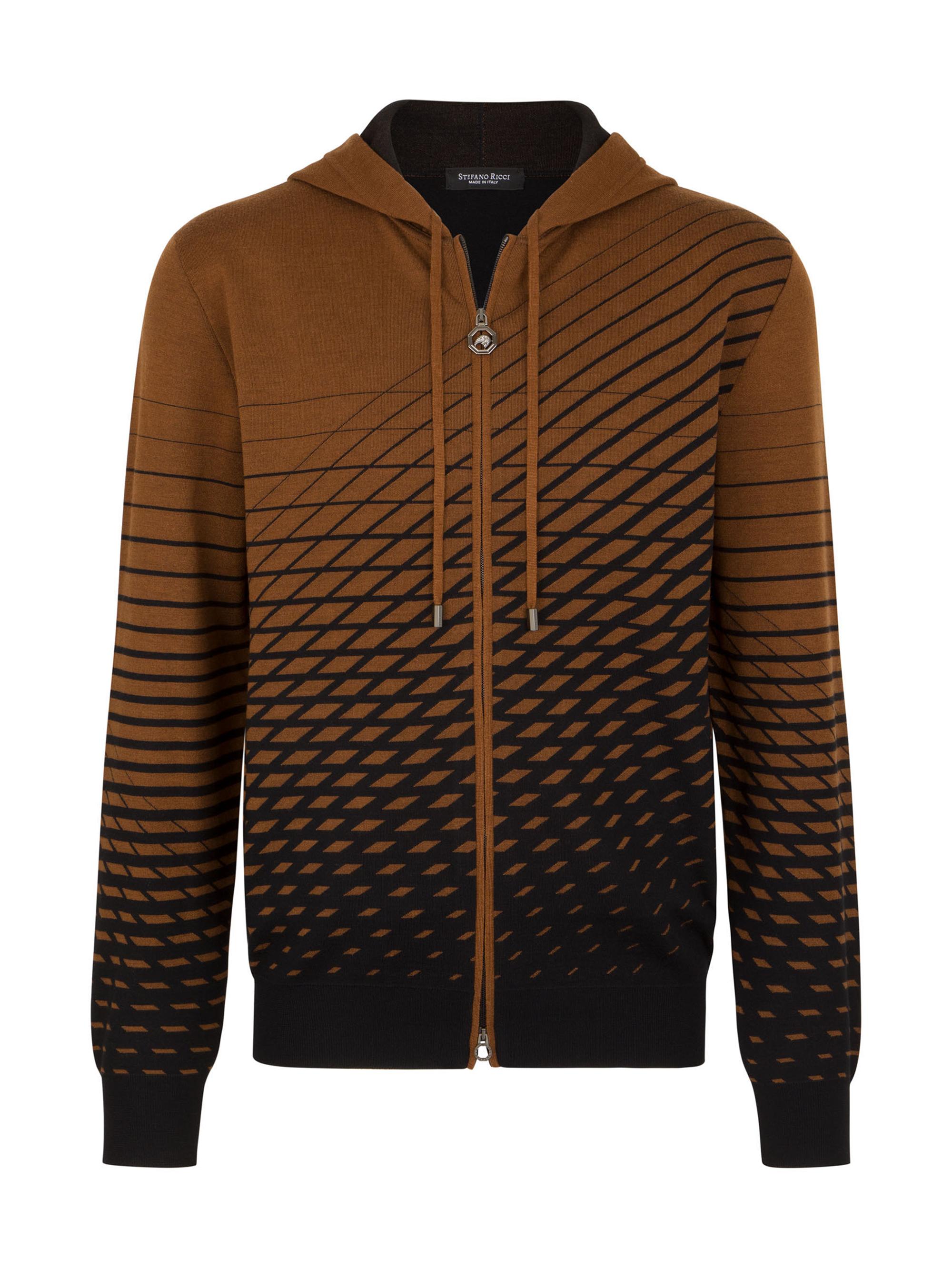 Stefano Ricci Men's Knit Hooded Jogging Hoodie - Brown