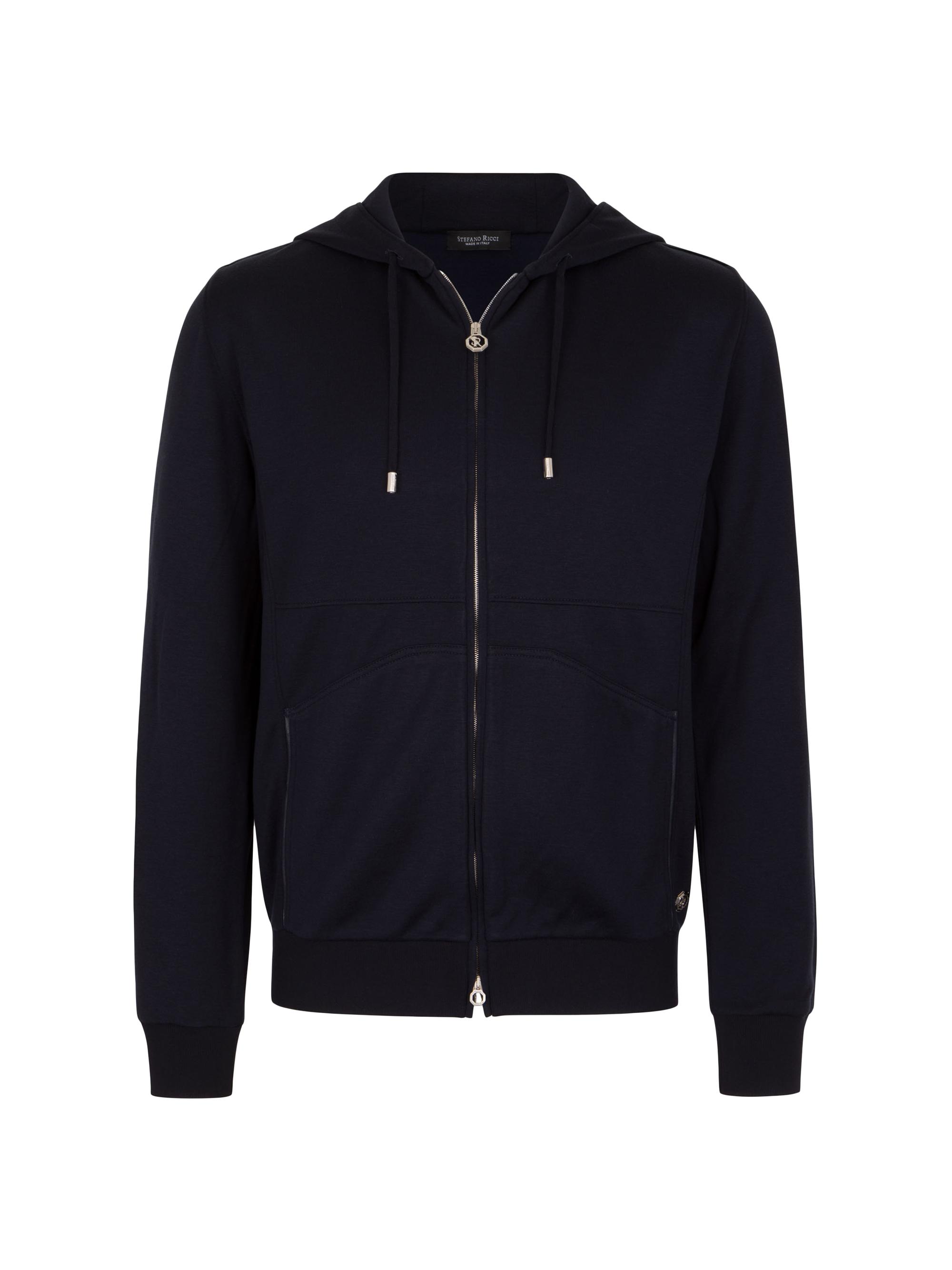 Stefano Ricci Men's Hooded Zip Jogging Sweater - Navy