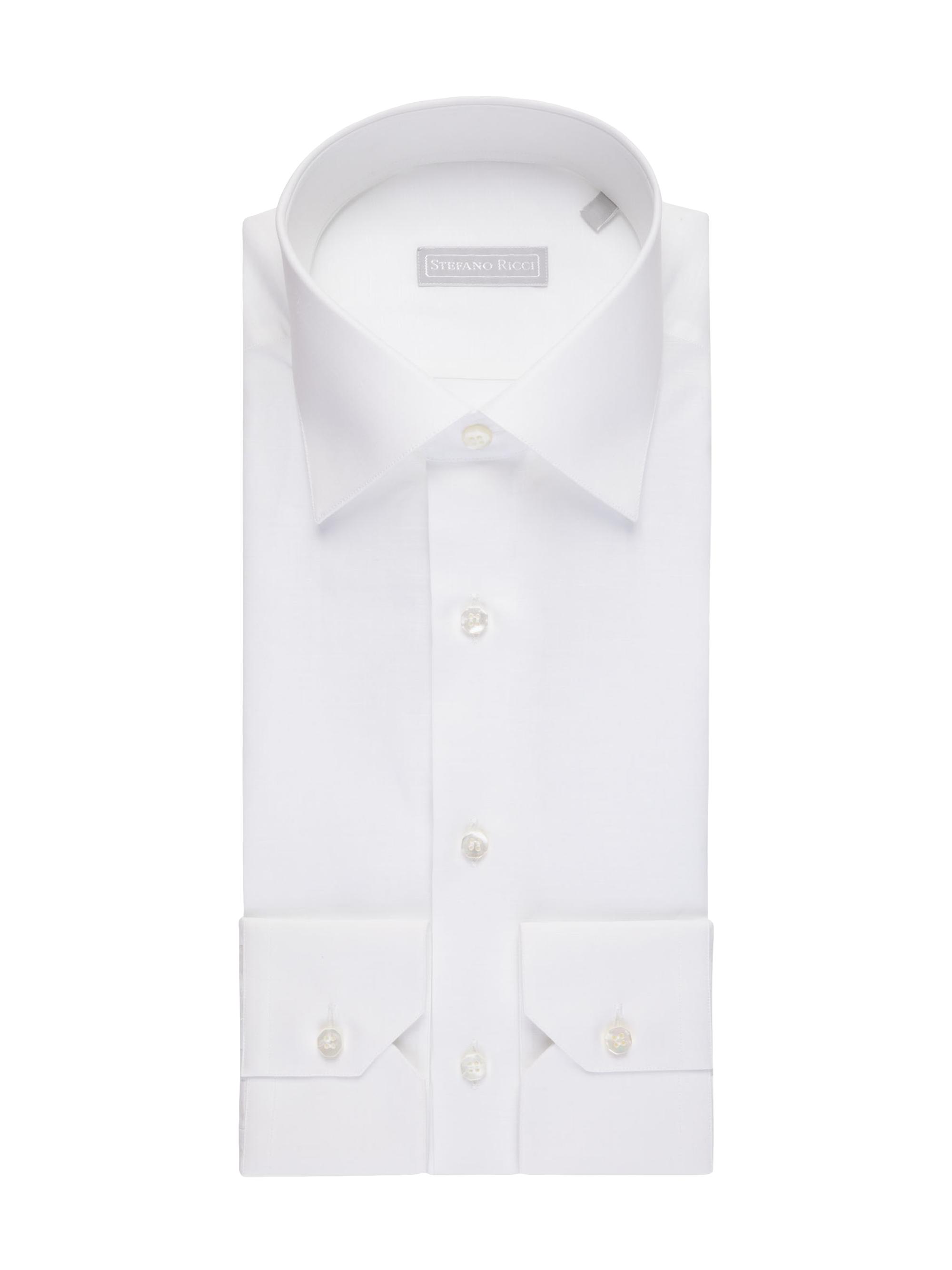Stefano Ricci Men's Handmade Linen and Silk Blend Dress Shirt - White