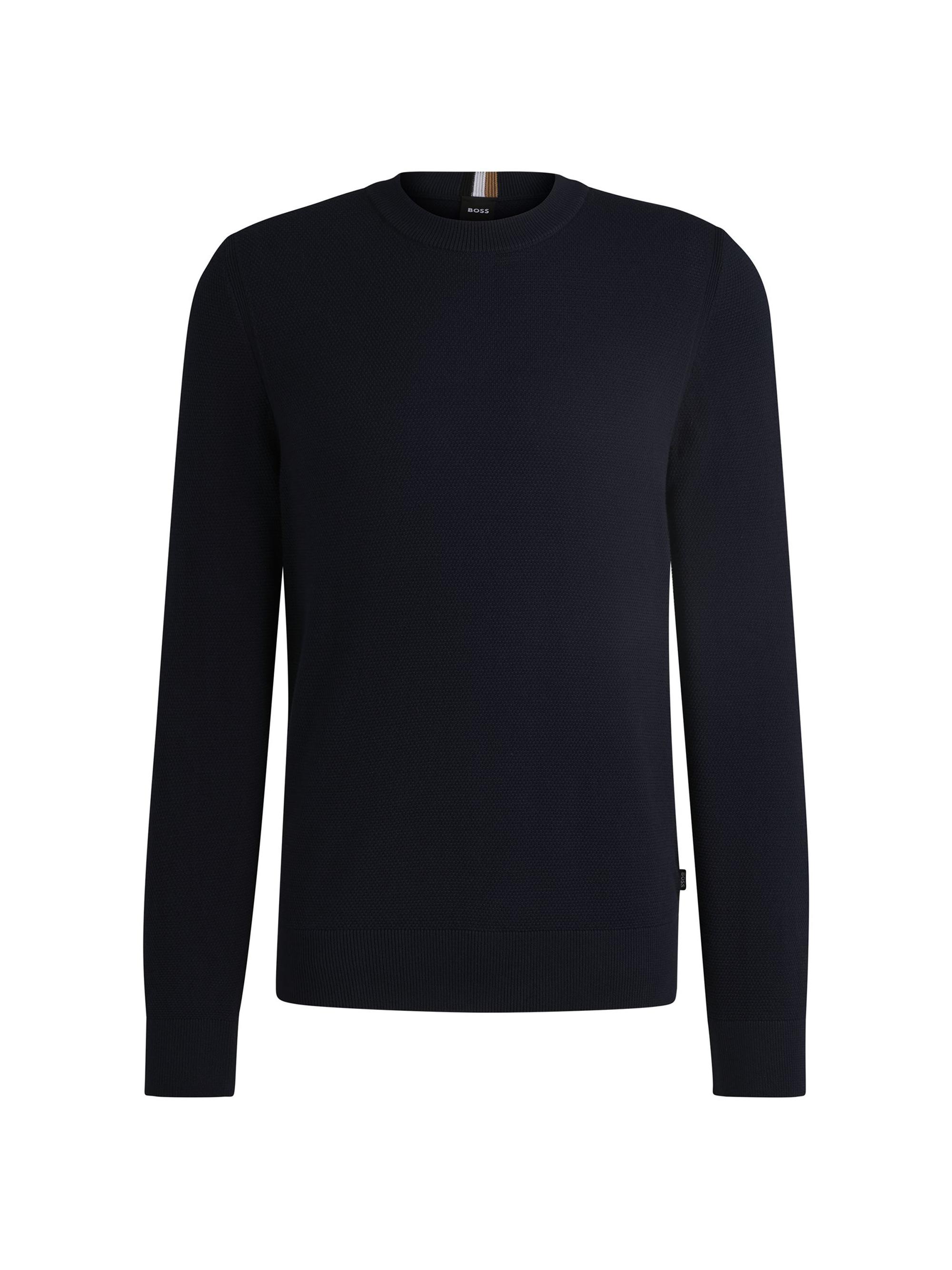BOSS Men's Micro-Structured Crewneck Sweater in Cotton - Purple