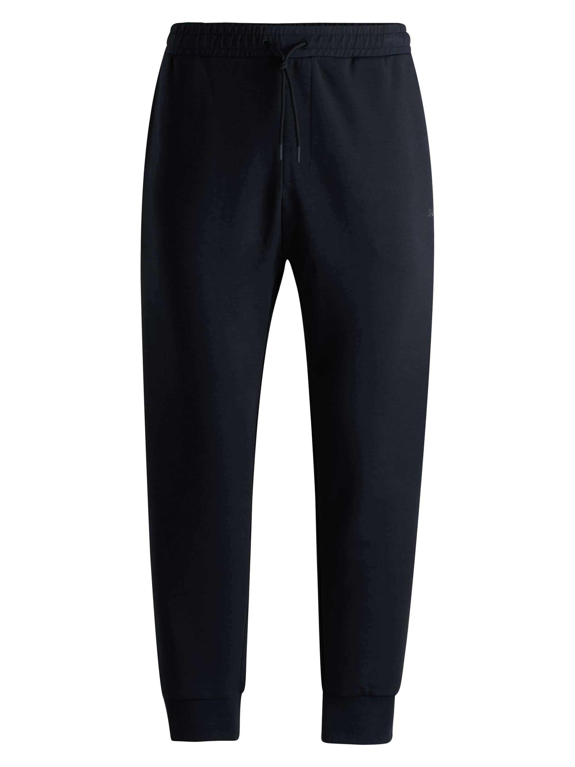 BOSS Men's Stretch-Cotton Tracksuit Bottoms with Logo Print - Dark Blue
