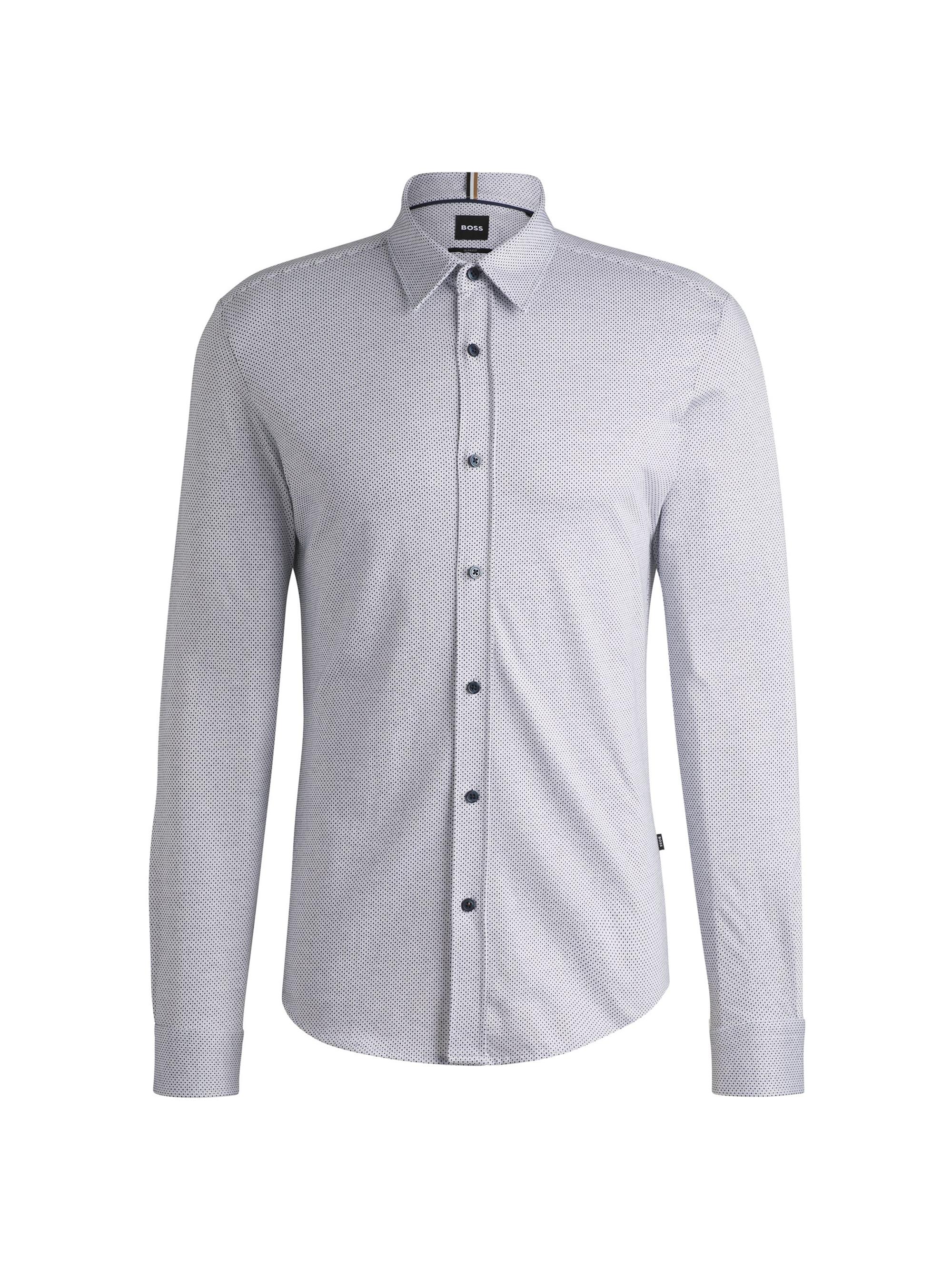 BOSS Men's Slim-Fit Shirt in Structured Cotton Jersey - Dark Blue