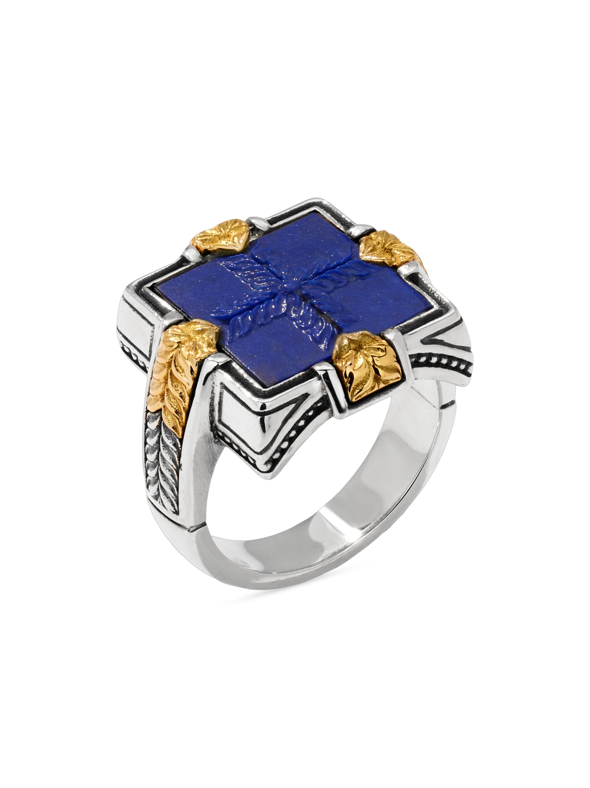 Konstantino Men's Laconia Sterling Silver, 18K Yellow Gold & Lapis Lazuli Ring