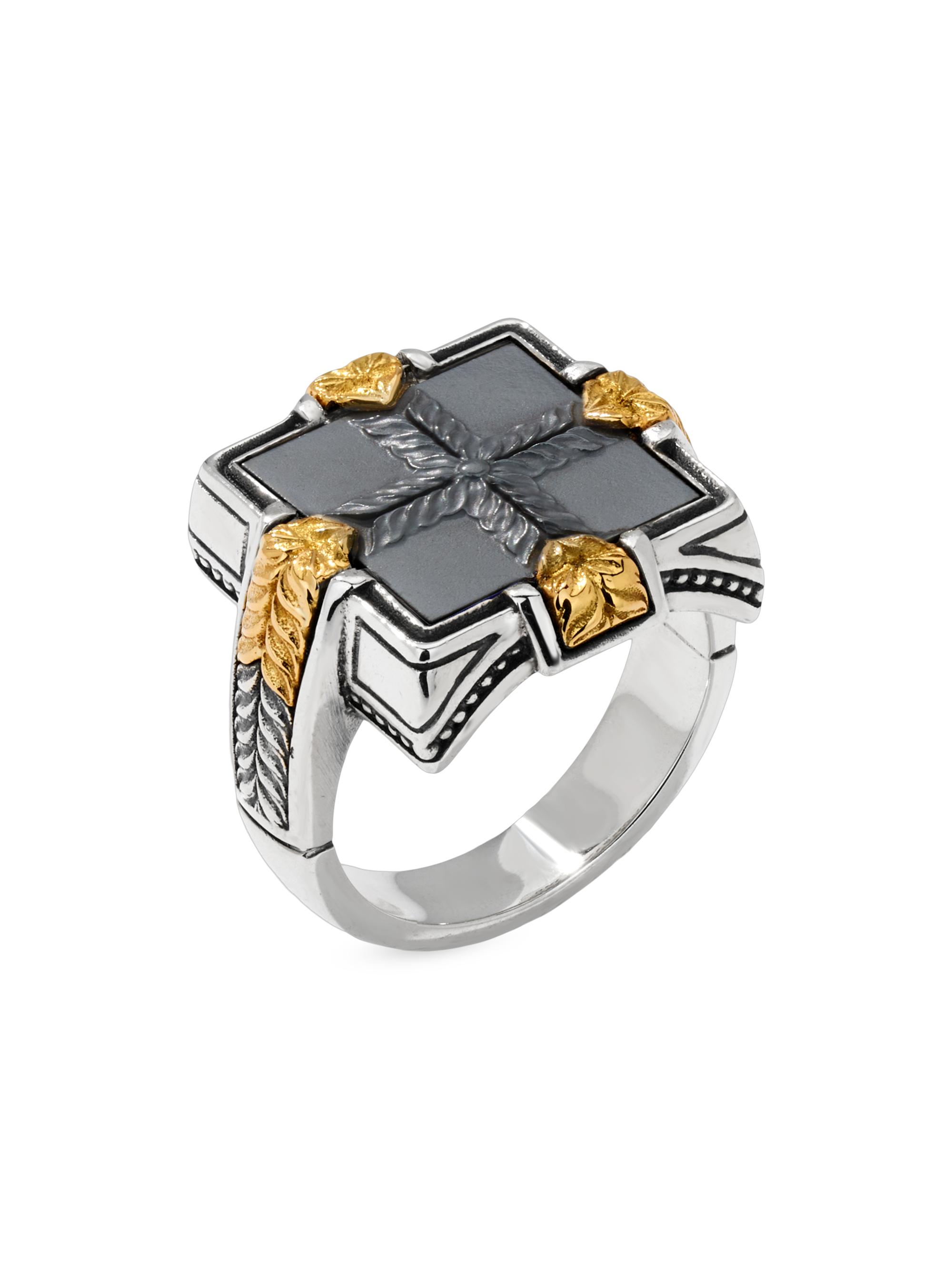 Konstantino Men's Laconia Sterling Silver, 18K Yellow Gold & Hematite Ring