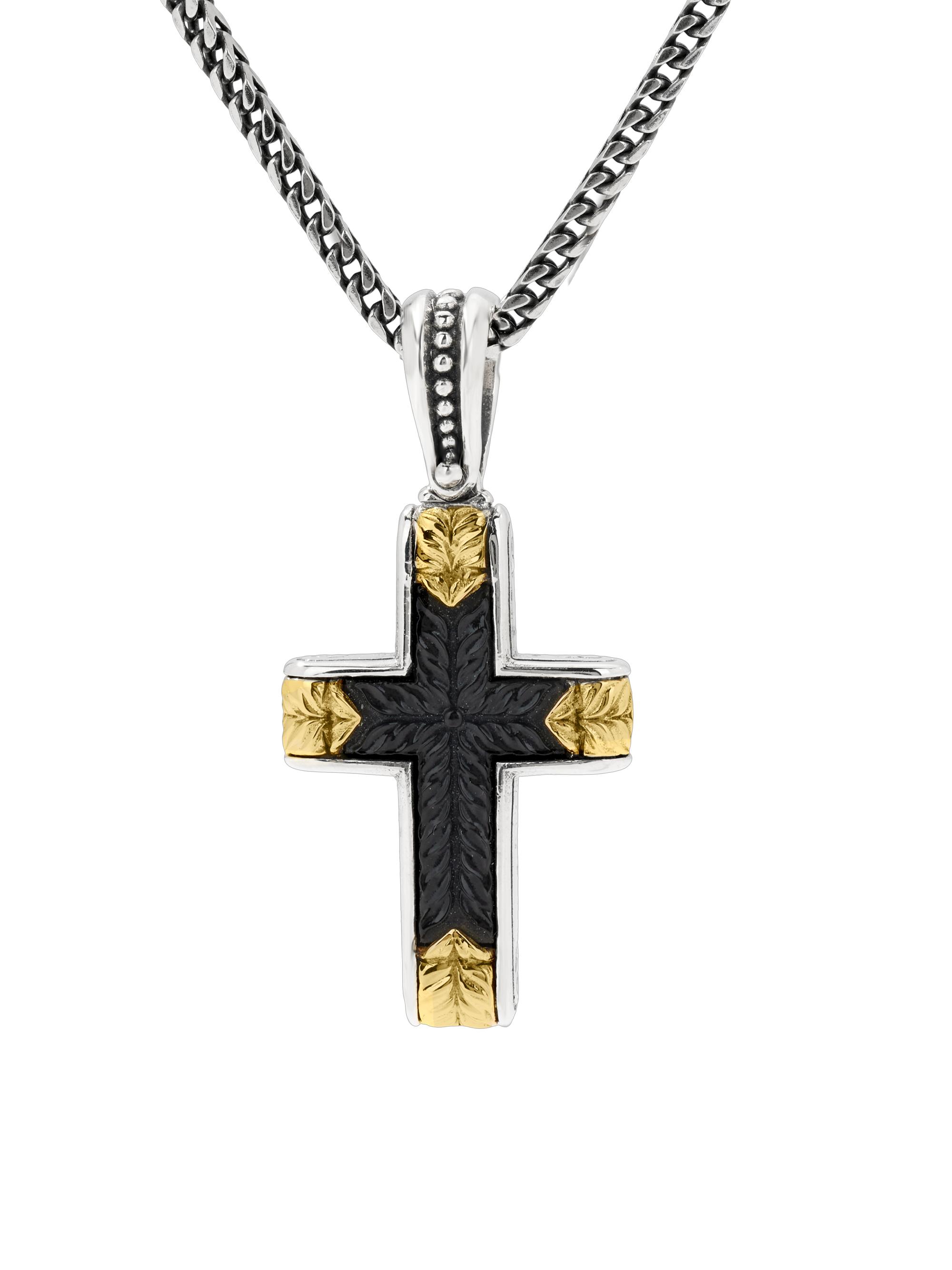 Konstantino Women's Laconia Sterling Silver, 18K Yellow Gold & Onyx Cross Pendant