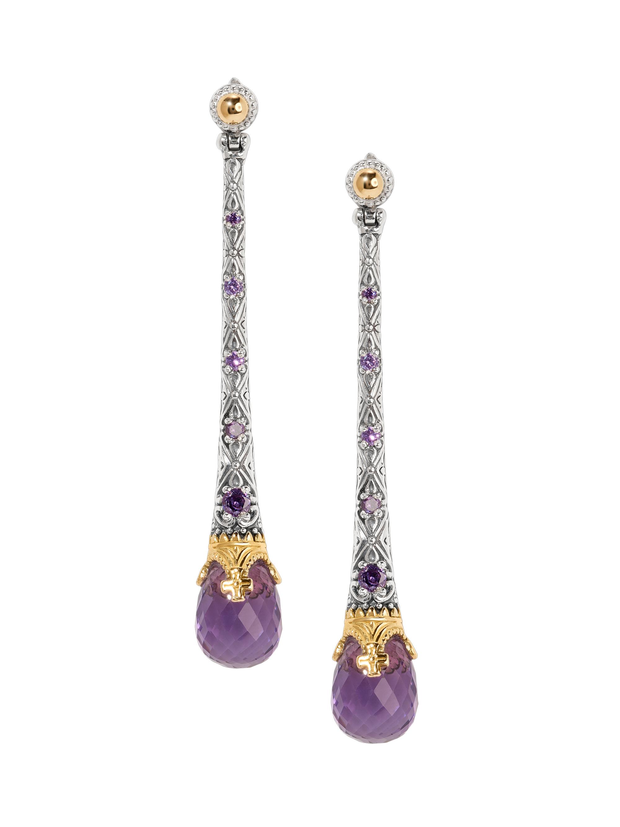 Konstantino Women's Pythia Color Sterling Silver, 18K Yellow Gold & Amethyst Quartz Drop Earrings