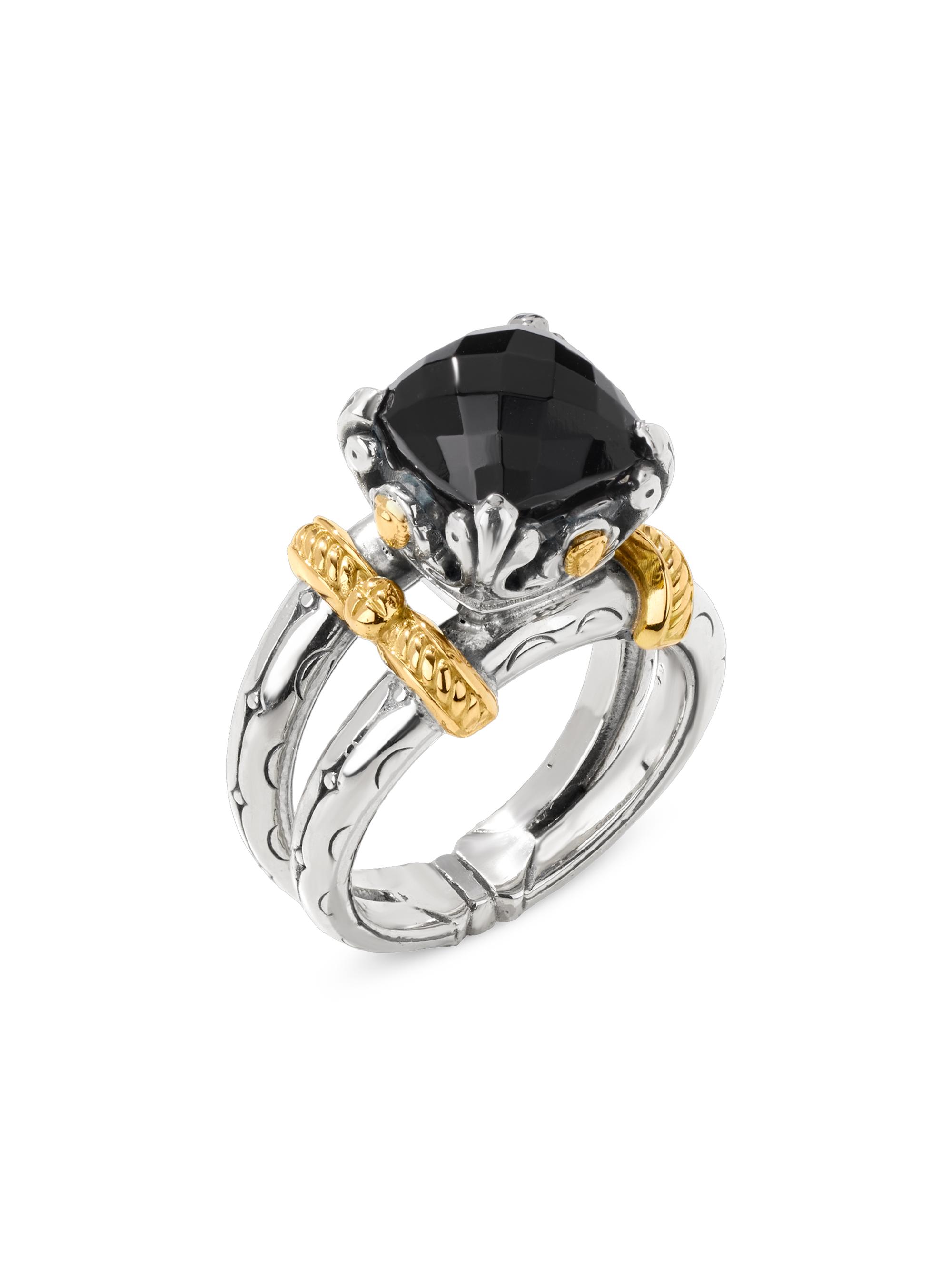 Konstantino Women's Anthos Dual Ray Sterling Silver, 18K Yellow Gold & Black Onyx Solitaire Ring