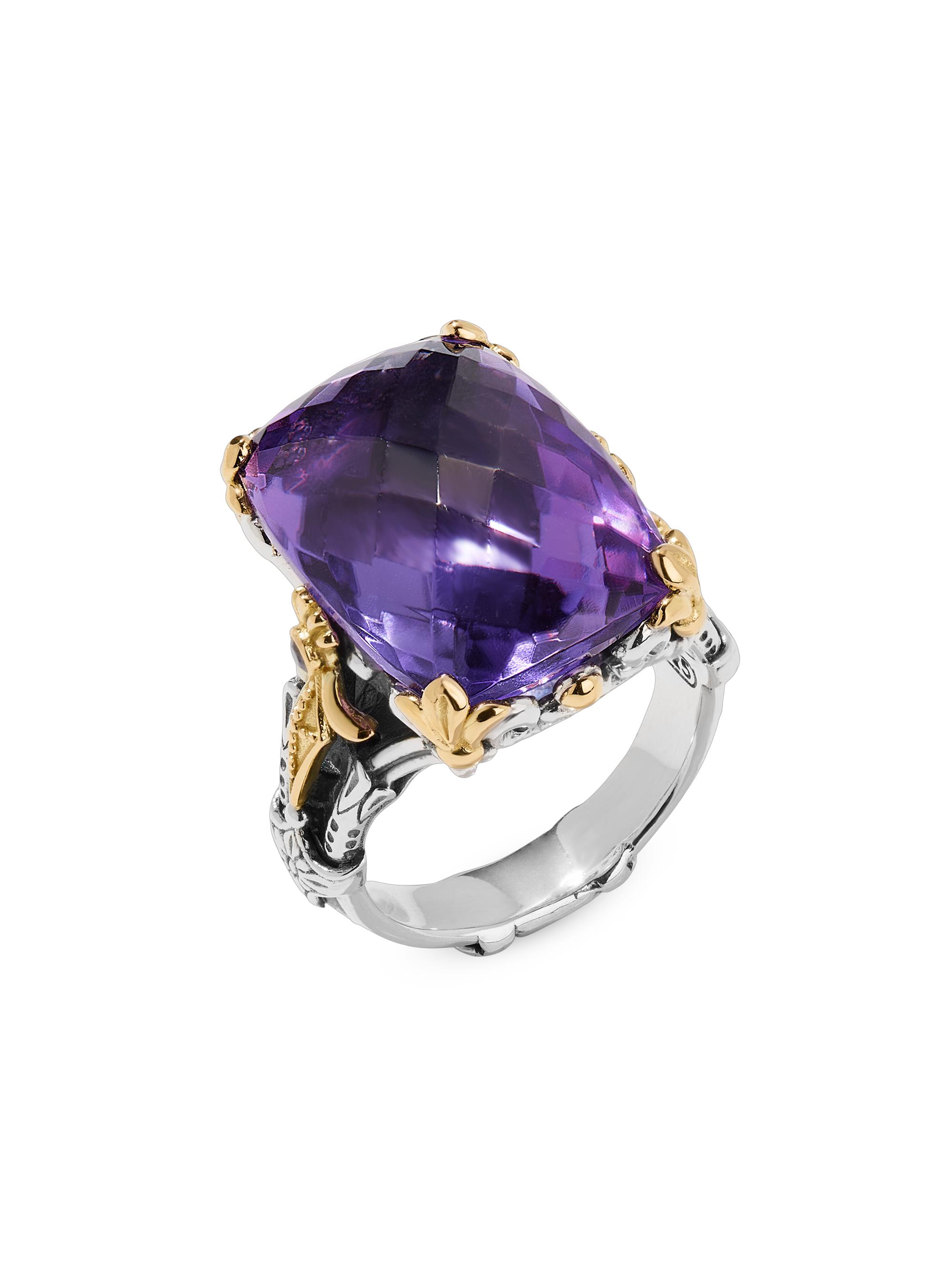 Konstantino Women's Pythia Sterling Silver, 18K Gold & Amethyst Quartz Ring