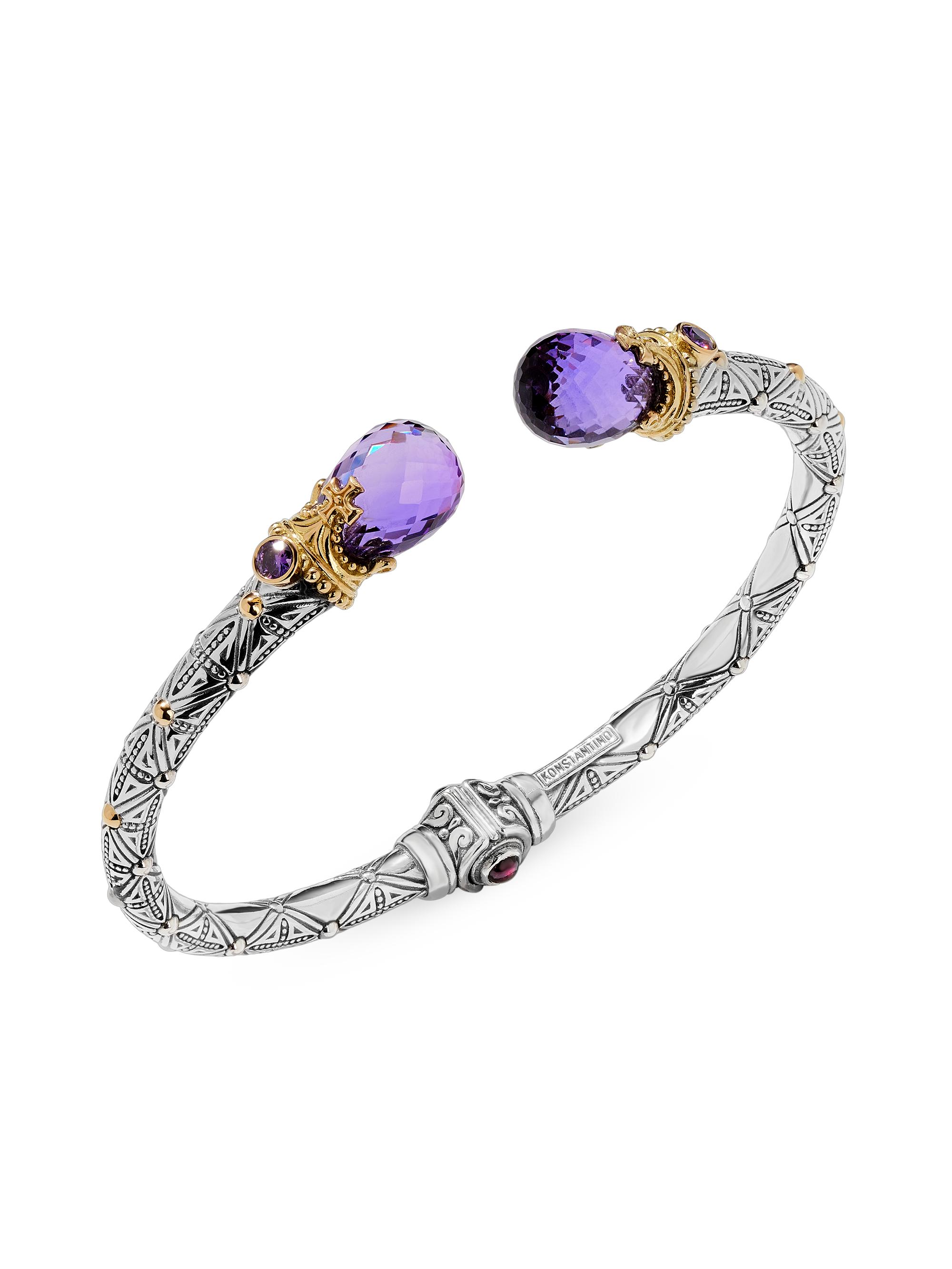 Konstantino Women's Pythia Color Sterling Silver, 18K Yellow Gold & Amethyst Quartz Cuff