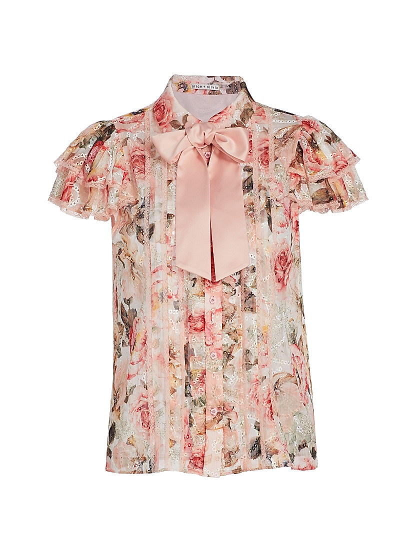 Shop Alice + Olivia Minda Ruffled Tie-Neck Blouse | Saks Shop Alice + Olivia Minda Ruffled Tie-Neck Blouse | Saks