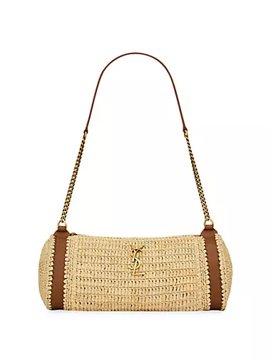 Cassandre Small Cylindric Bag in Raffia and Vegetable-Tanned Leather