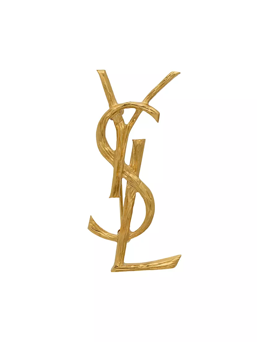 Yves Saint Laurent YSL Logo Brooch (Gold)  Rent Yves Saint Laurent jewelry  for $55/month
