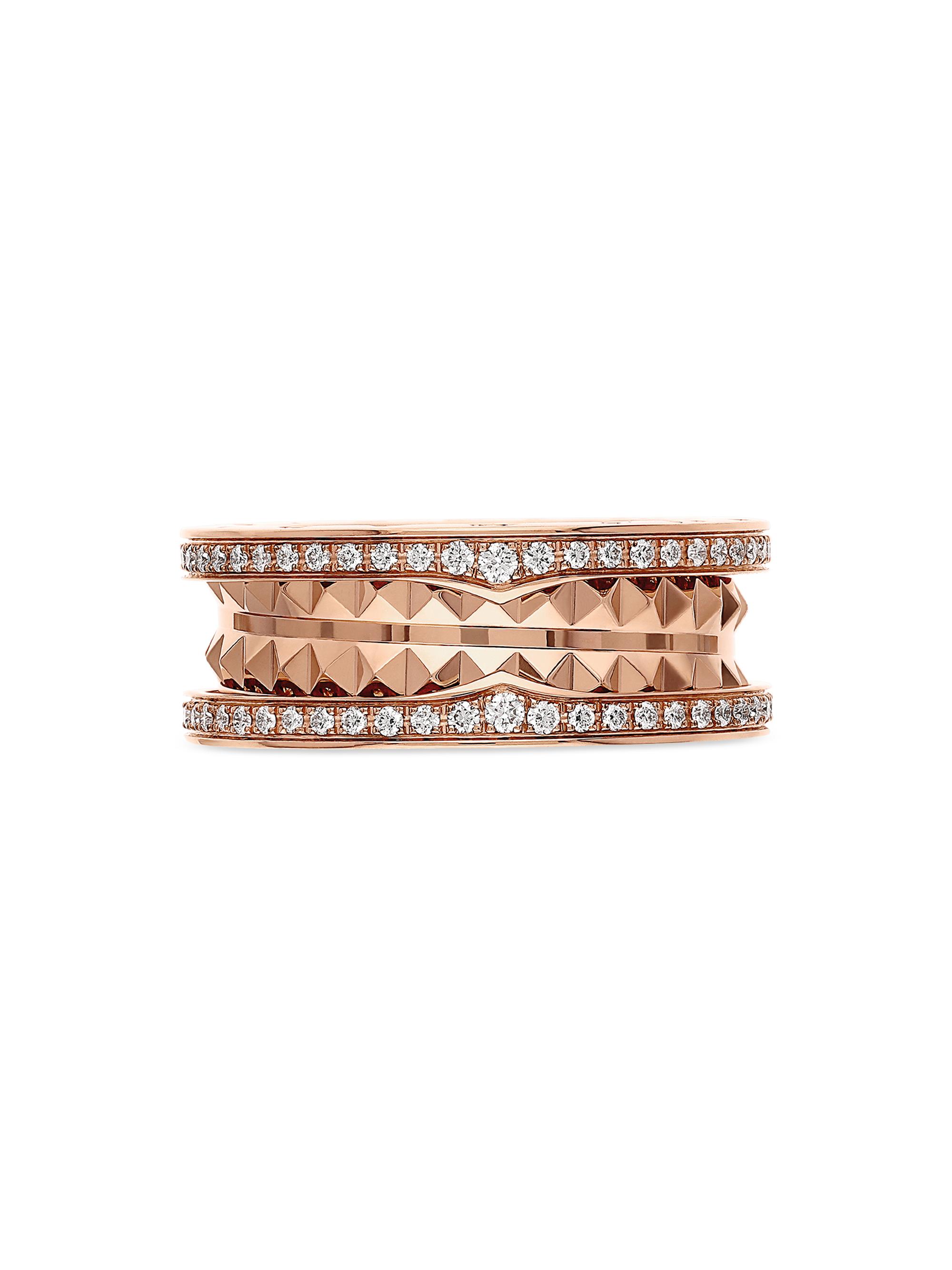 BVLGARI B.ZERO1 18K Rose Gold & Diamond Two-Band Ring | Saks Fifth