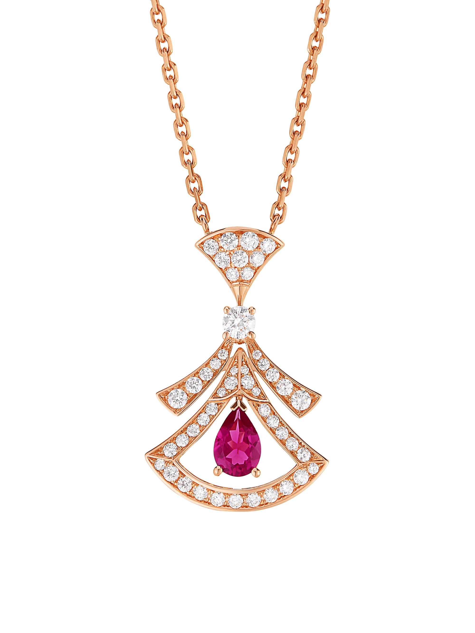 BVLGARI Women's Divissima 18K Rose Gold, 0.46 TCW Diamond & Rubellite Pendant Necklace - Rose Gold