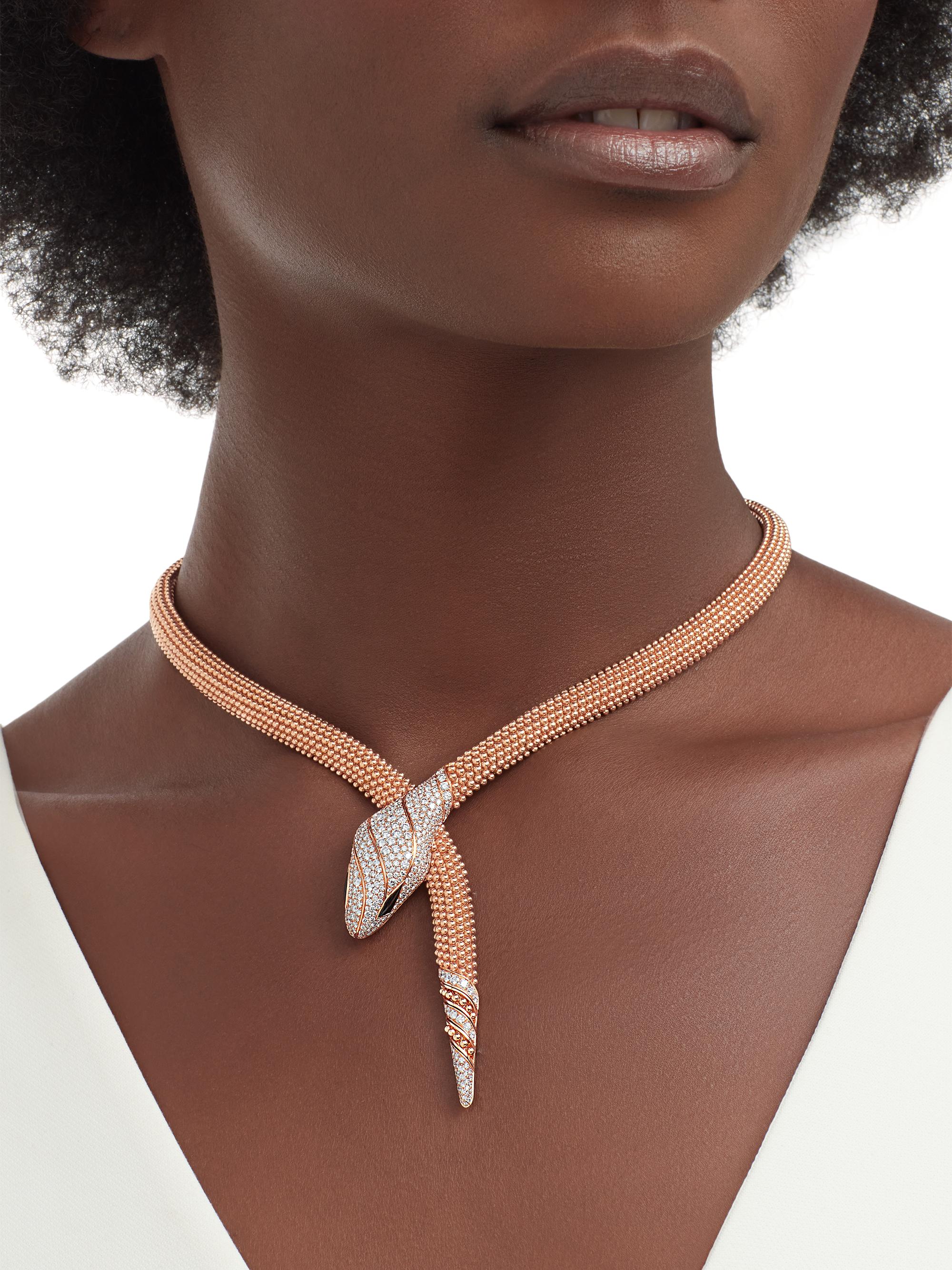 BVLGARI Serpenti 18K Rose Gold, Diamond Onyx Necklace Saks
