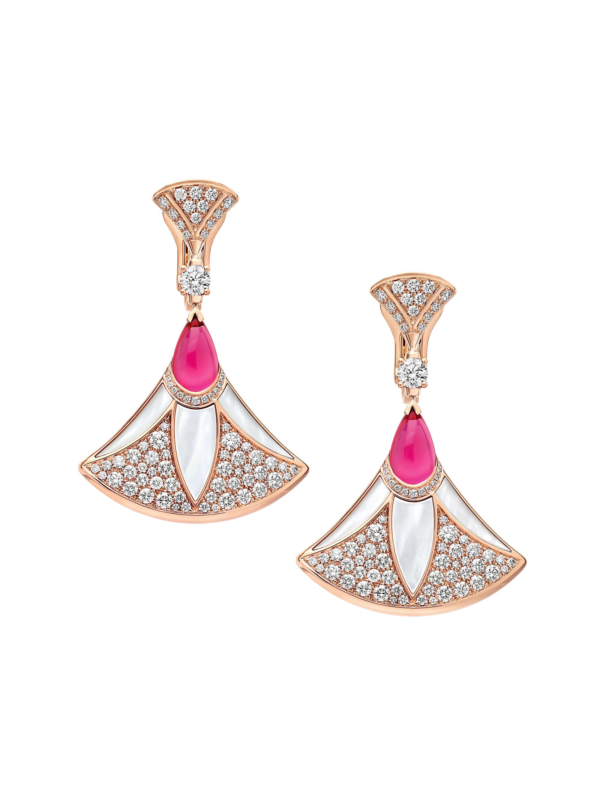 BVLGARI Women's Divissima Diva 18K Pink Gold, 2.21 TCW Diamond, Mother-Of-Pearl & Rubellite Drop Earrings - Rose Gold