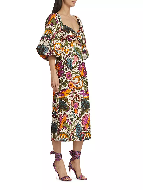Shop Rhode Noa Printed Linen Midi-Dress | Saks Fifth Avenue