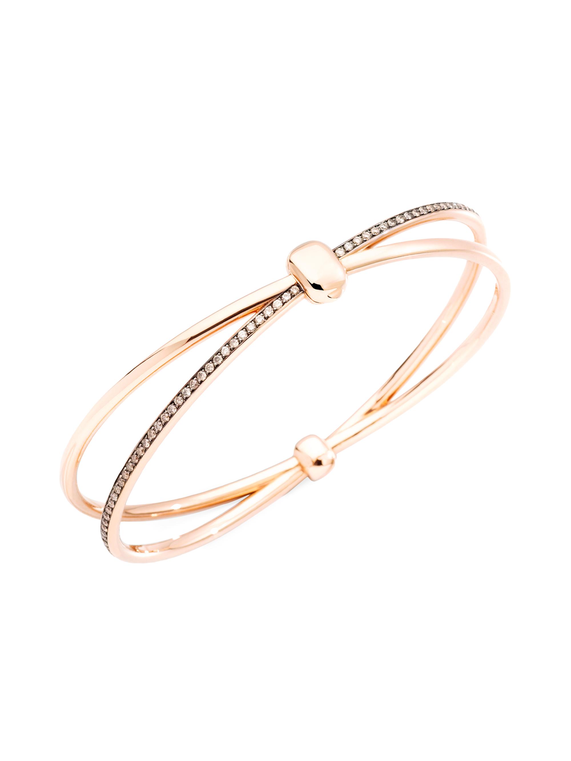 Pomellato 18k Rose Gold Iconica Diamond Crossover Bangle Bracelet In Pink
