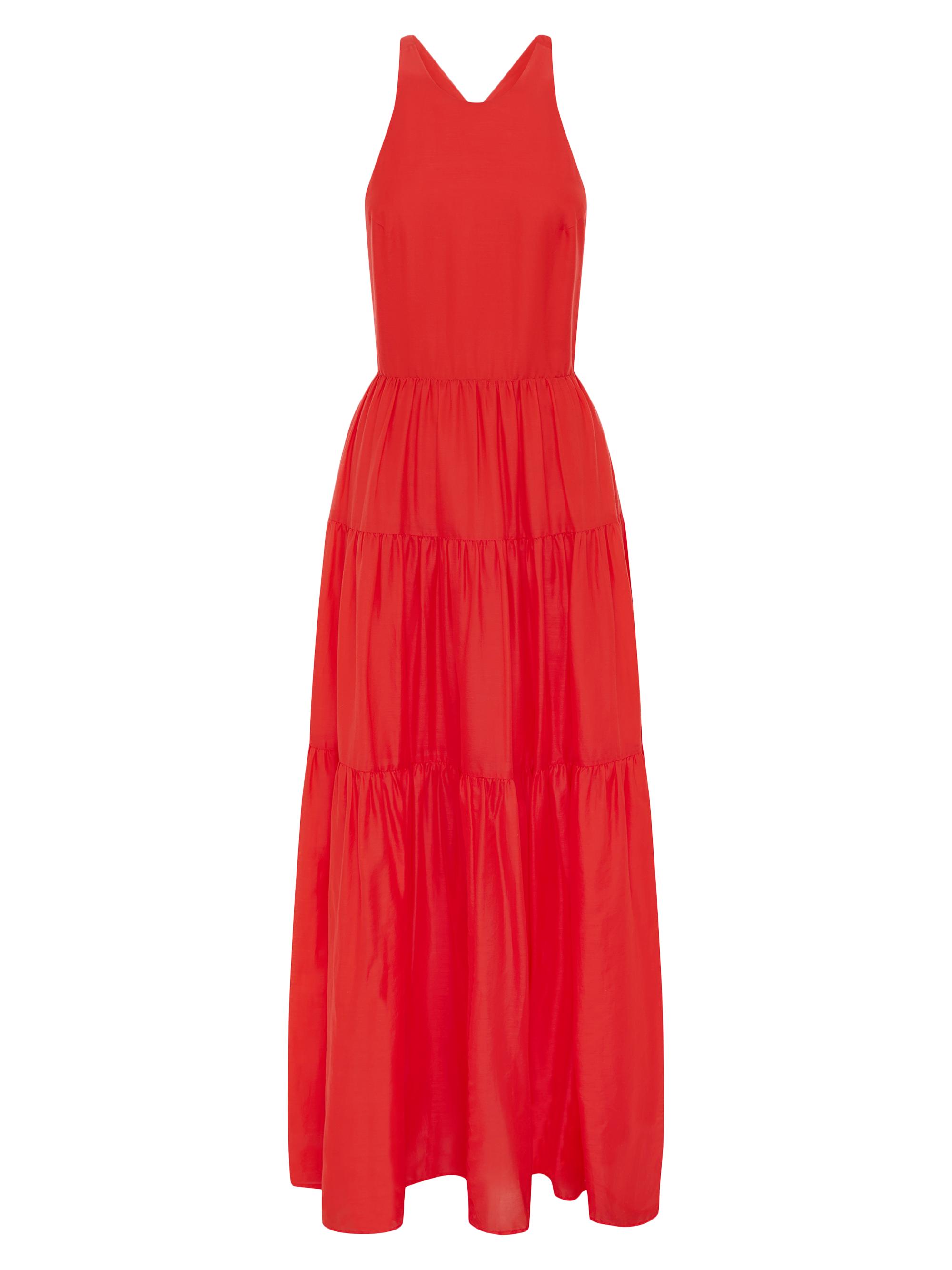Bird & Knoll Women's Emmeline Silk-Blend Tiered Maxi Dress - Candy Apple