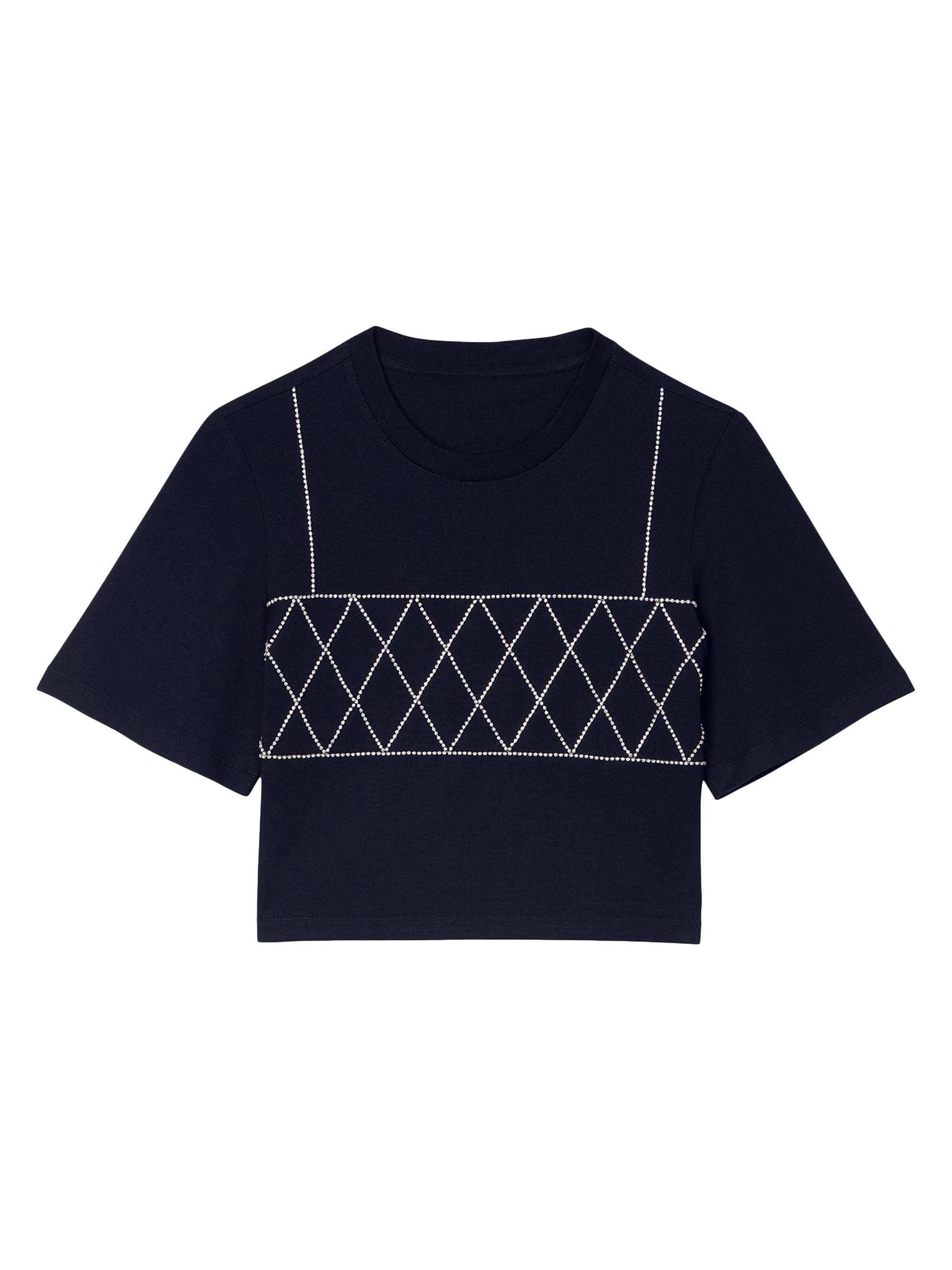 Sandro Women's Rhinestone Cropped T-Shirt - White