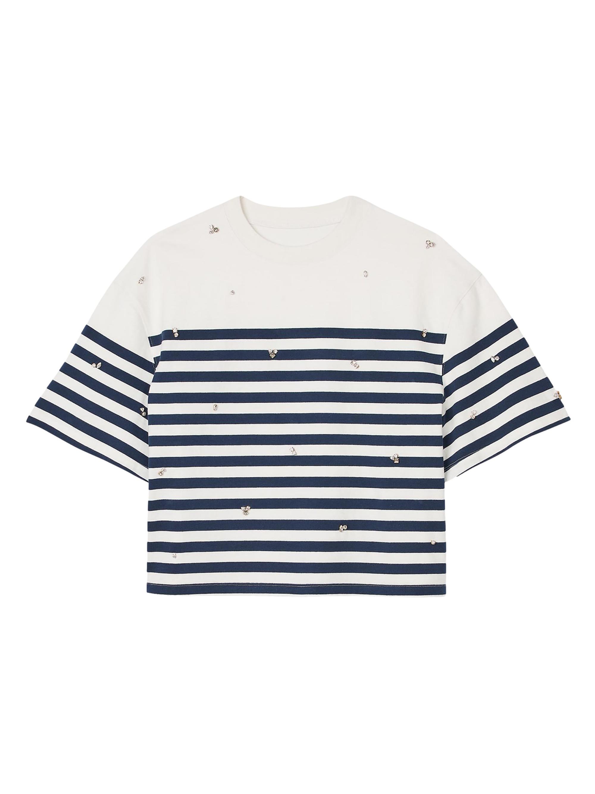 Sandro Women's Rhinestone Breton T-Shirt - Blue White