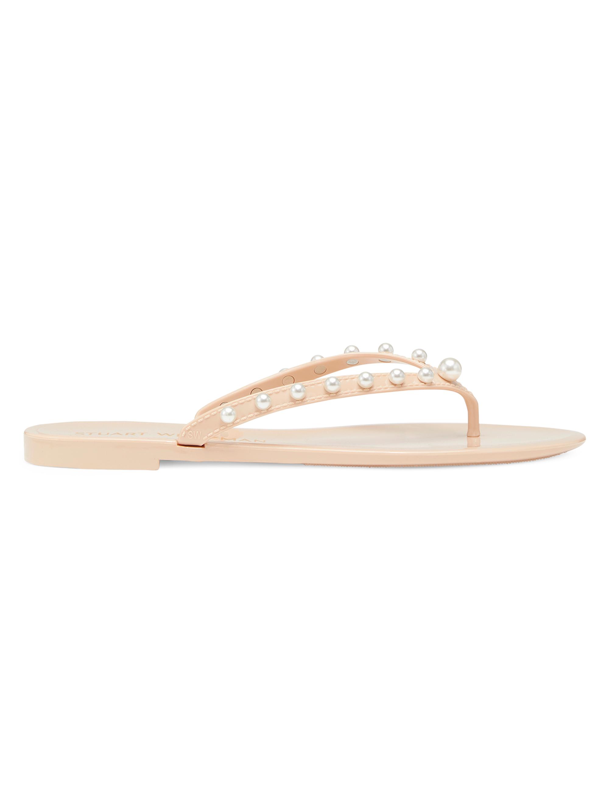 Stuart Weitzman Women's Glide Jelly Imitation Pearl-Embellished Flip-Flops - Beige