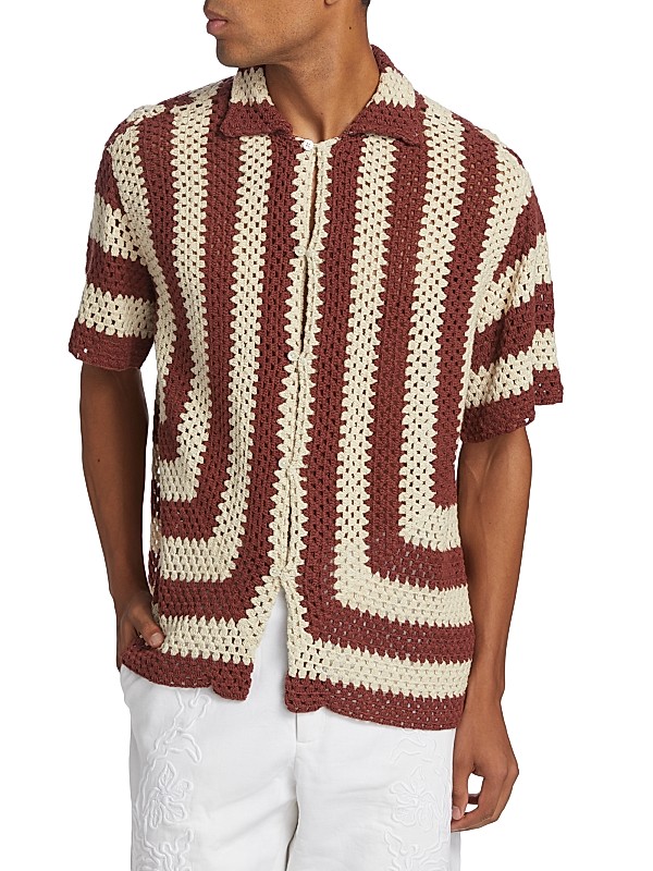 Shop Bode Flagship Striped Crochet Shirt | Saks Fifth Avenue Shop Bode Flagship Striped Crochet Shirt | Saks Fifth Avenue