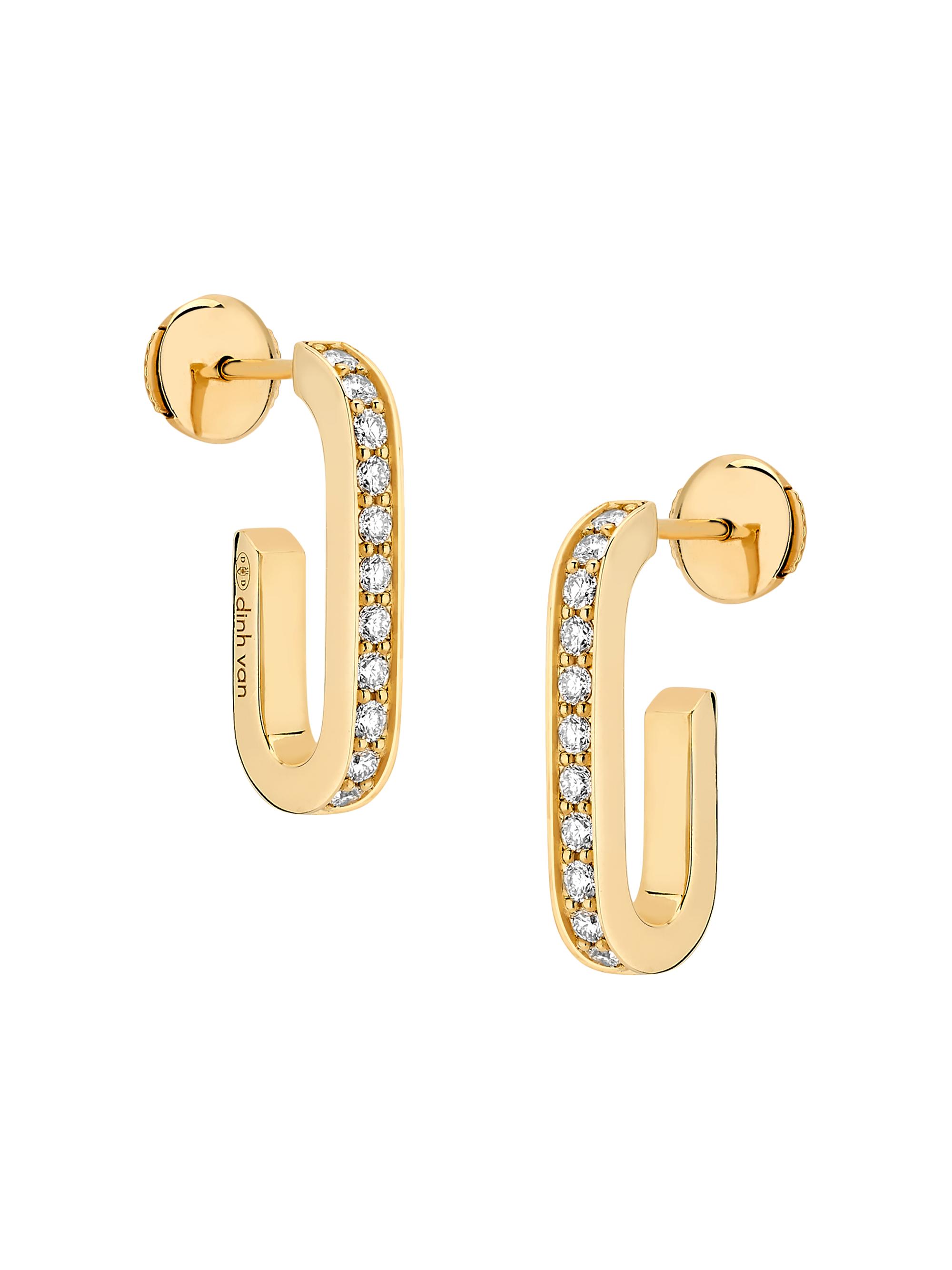Dinh Van Women's Maillon 18K Gold & Diamond Hoop Earrings