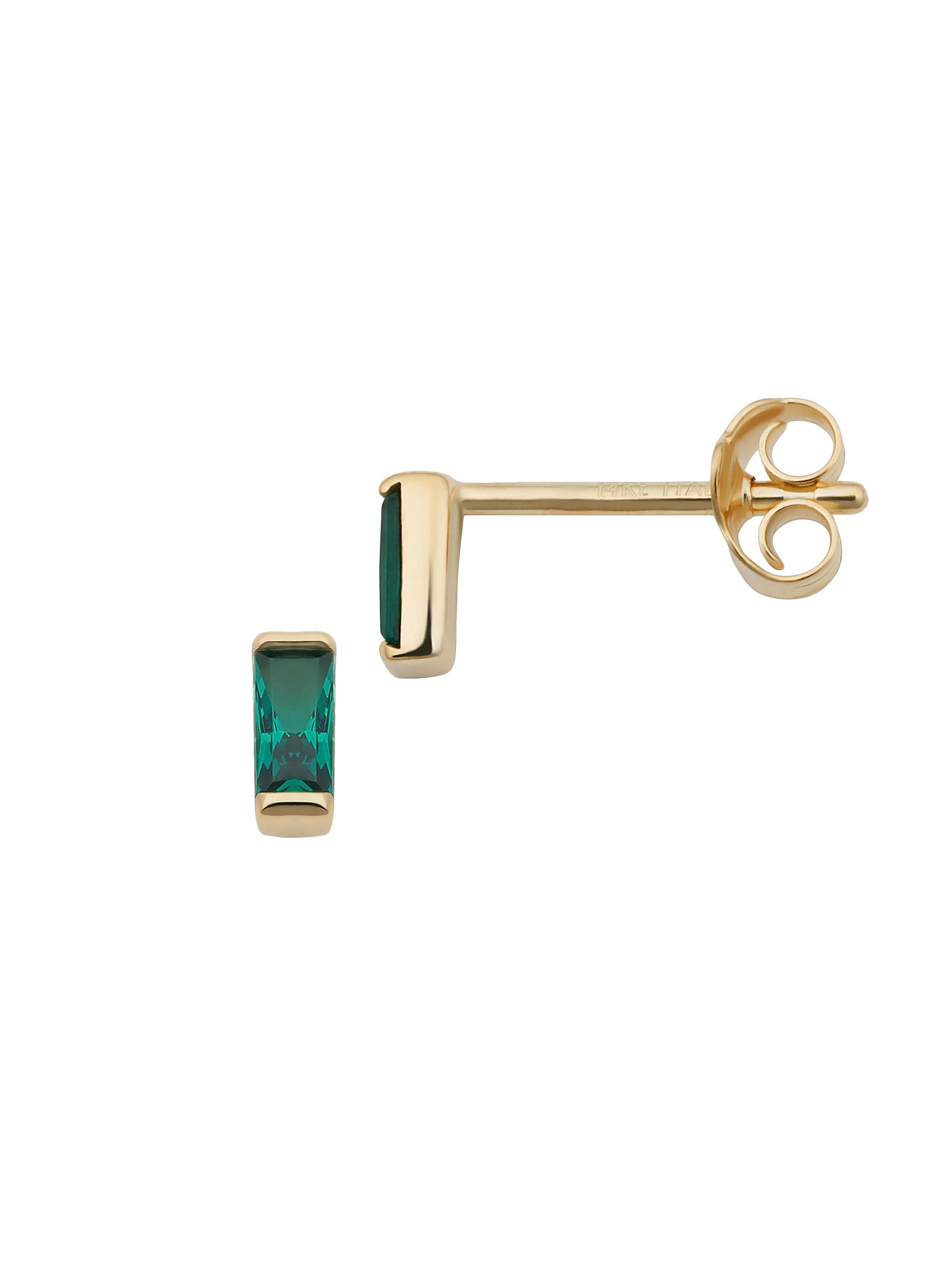 Oradina Women's 14K Yellow Solid Gold, Sea Green Fresco Baguette Micro Studs - Sea Green