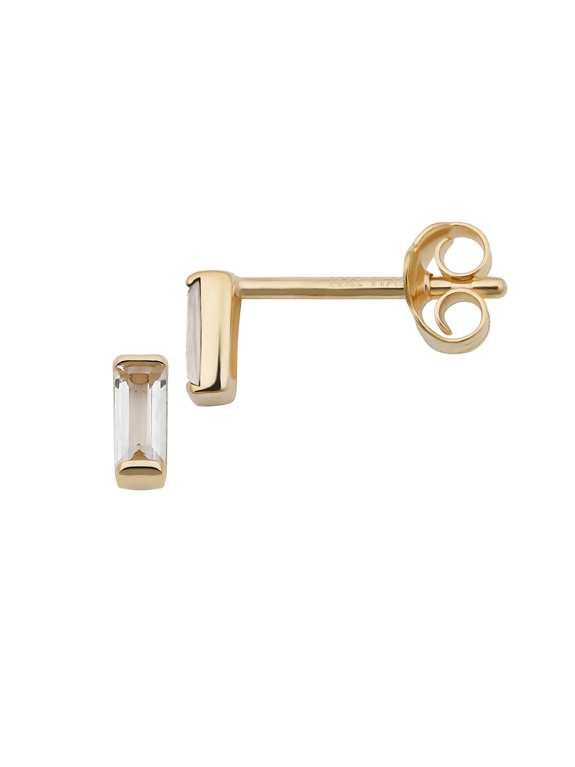 Oradina Women's 14K Yellow Solid Gold, White Topaz Fresco Baguette Micro Single Stud Single - White Topaz
