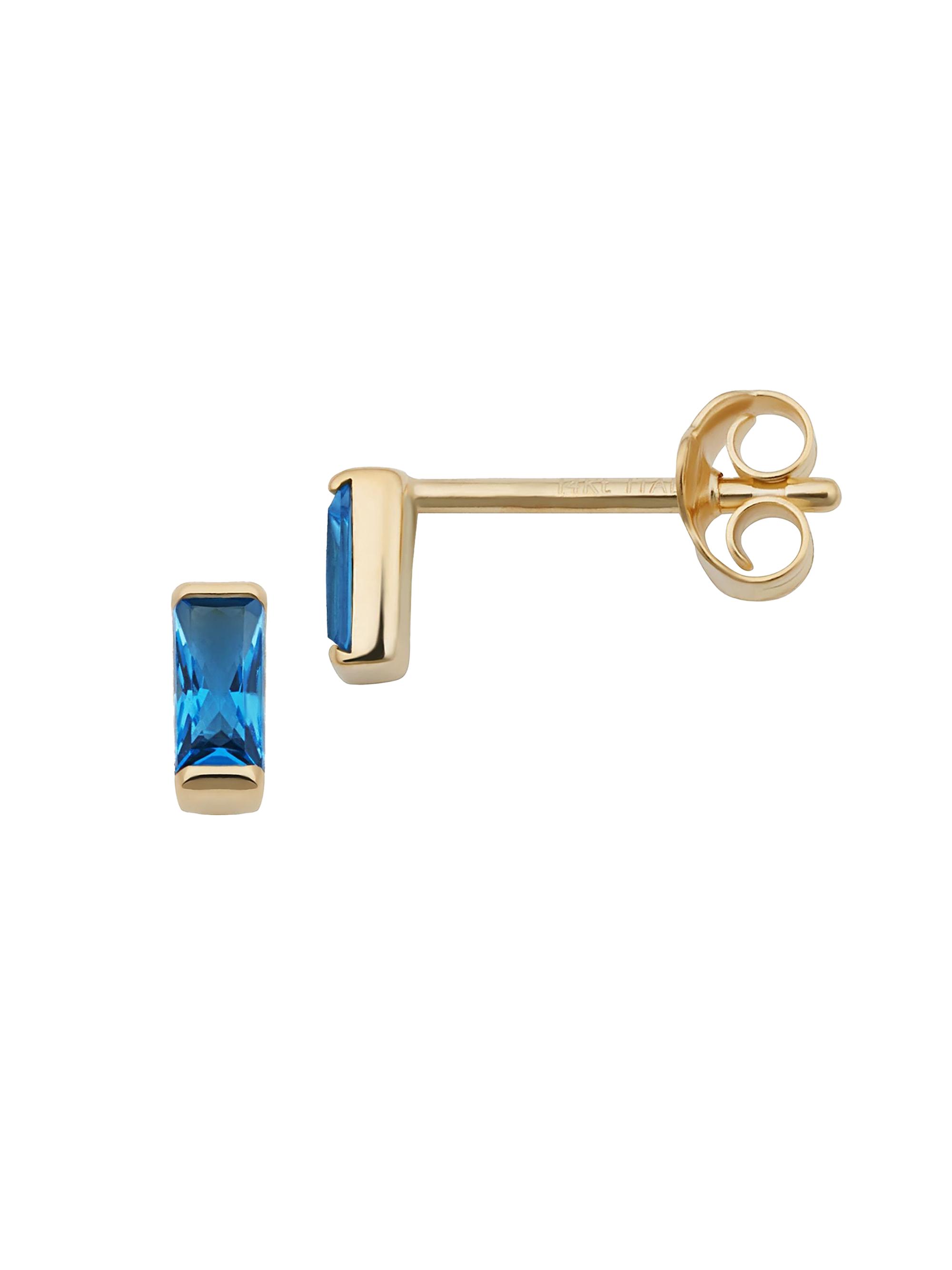 Oradina Women's 14K Yellow Solid Gold, Ocean Blue Fresco Baguette Micro Studs - Ocean Blue