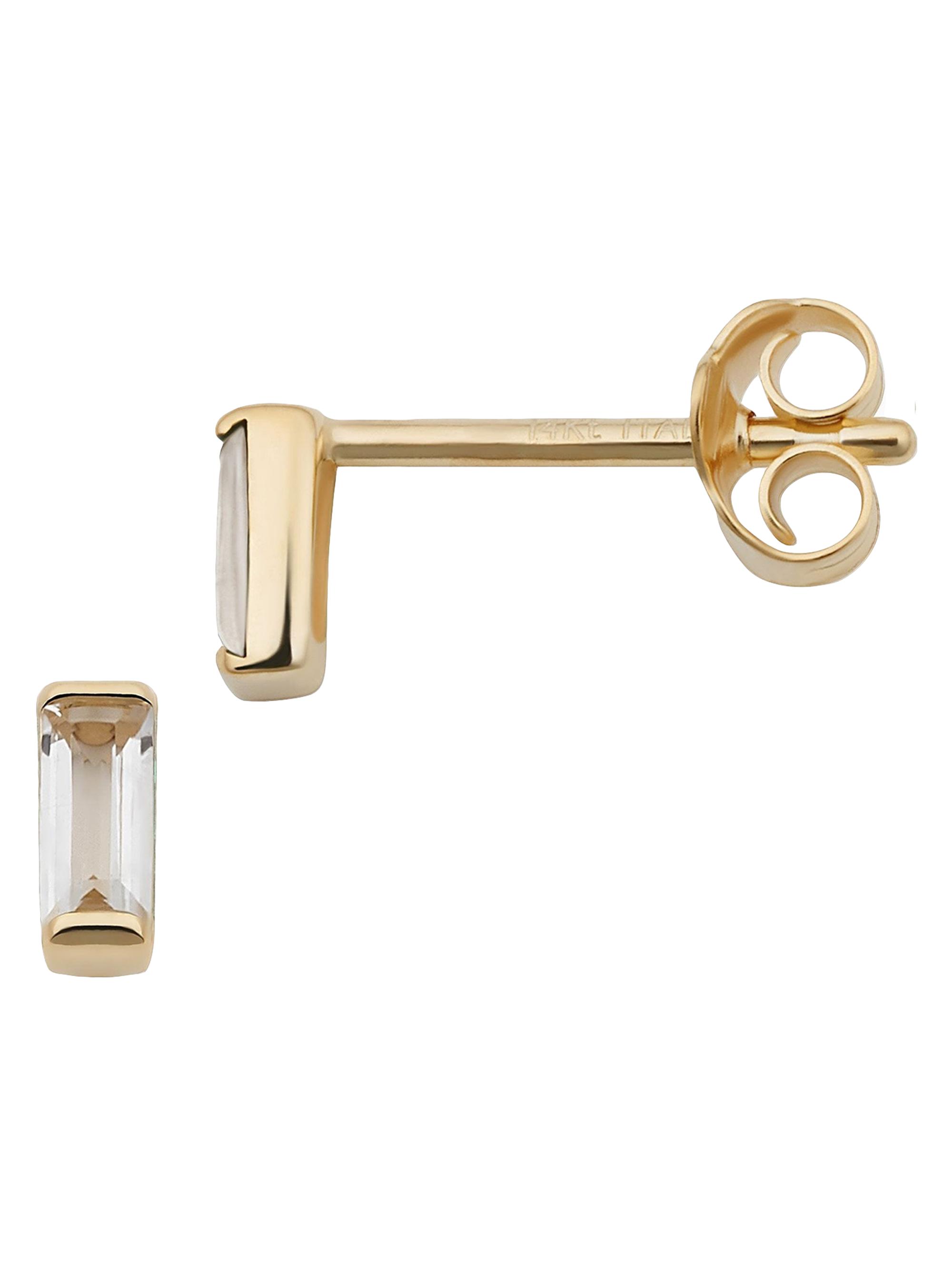 Oradina Women's 14K Yellow Solid Gold, White Topaz Fresco Baguette Micro Studs - White Topaz