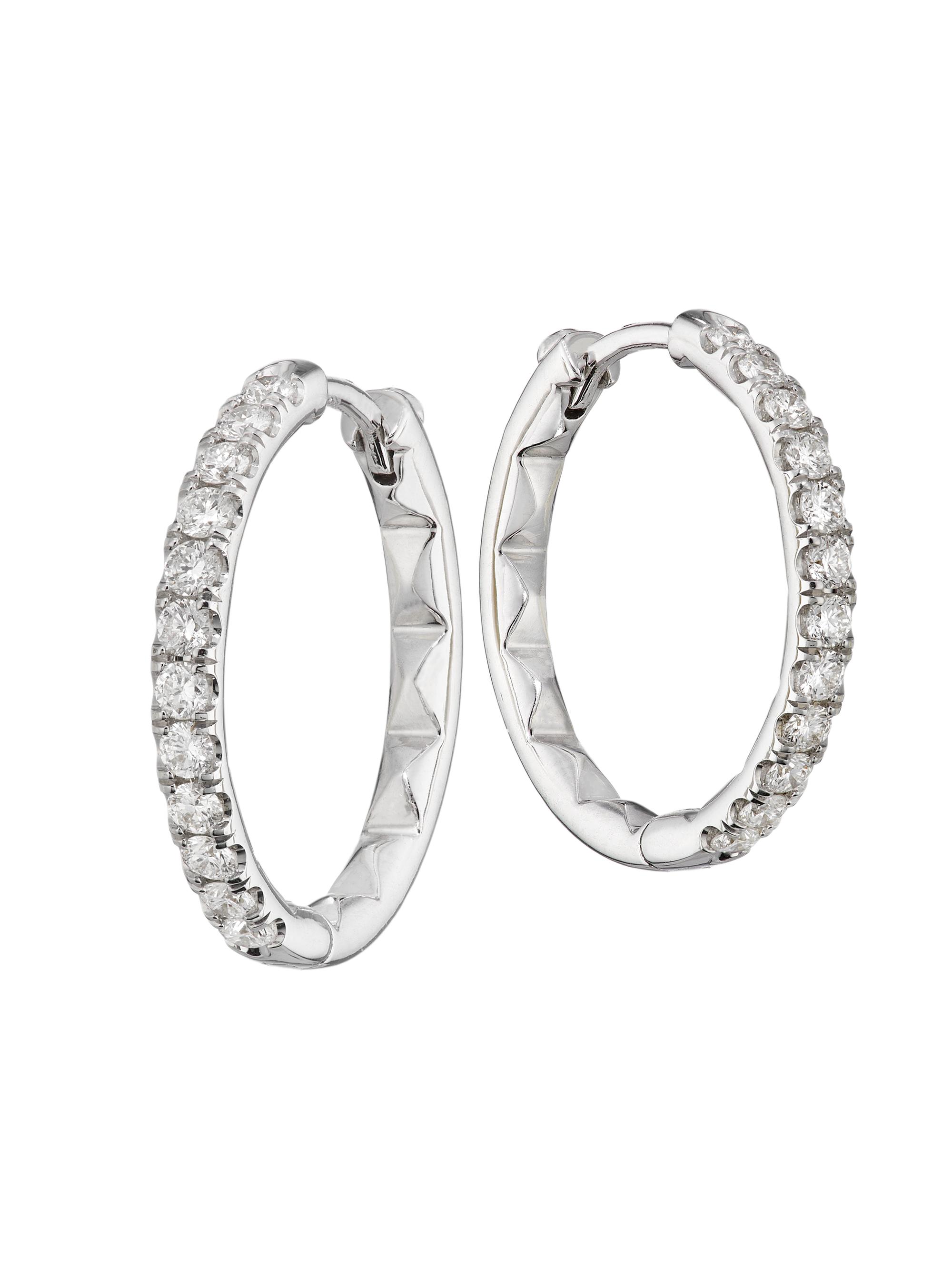 Roberto Coin Women's 18K White Gold & 0.82 TCW Diamond Hoop Earrings - Whitegold