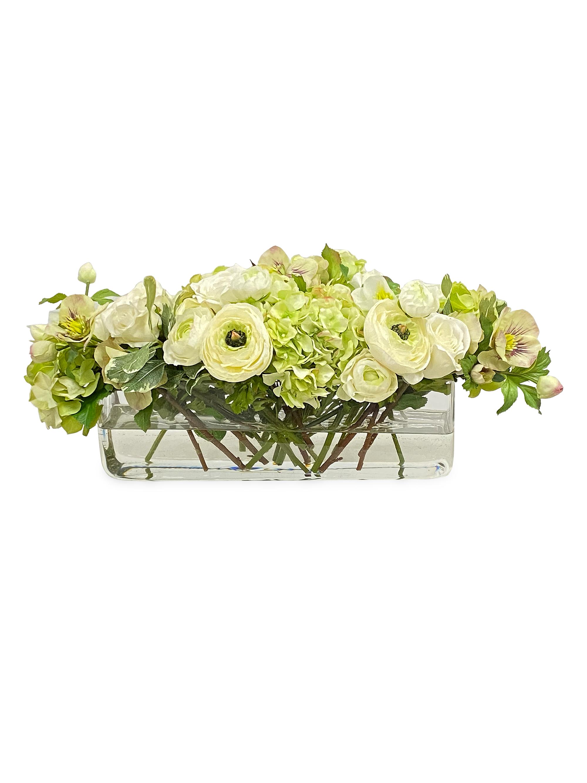 Winward Home Faux Ranunculus Rose Floral Arrangement - Green White