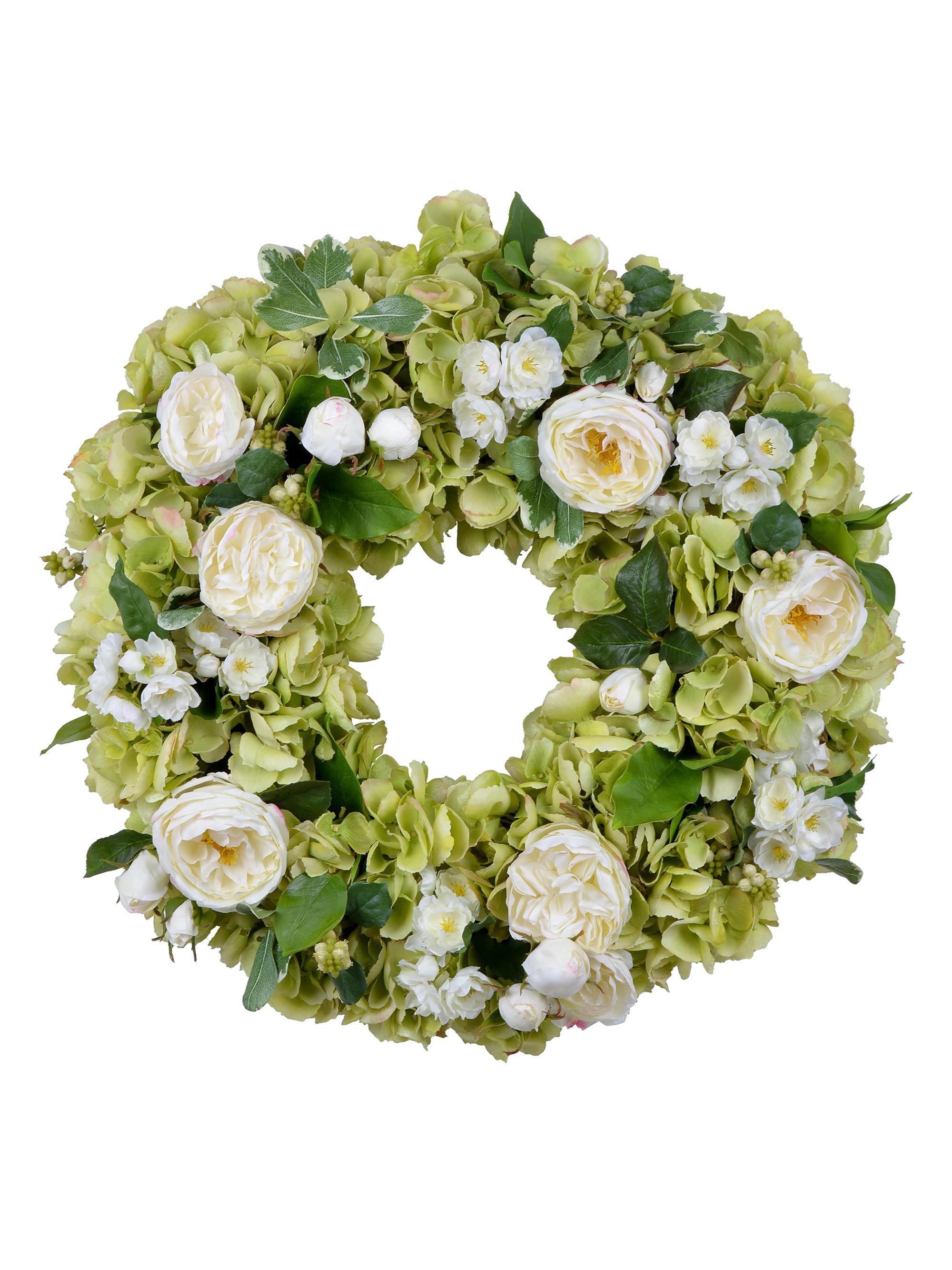 Winward Home Faux Rose Hydrangea Wreath - White Green