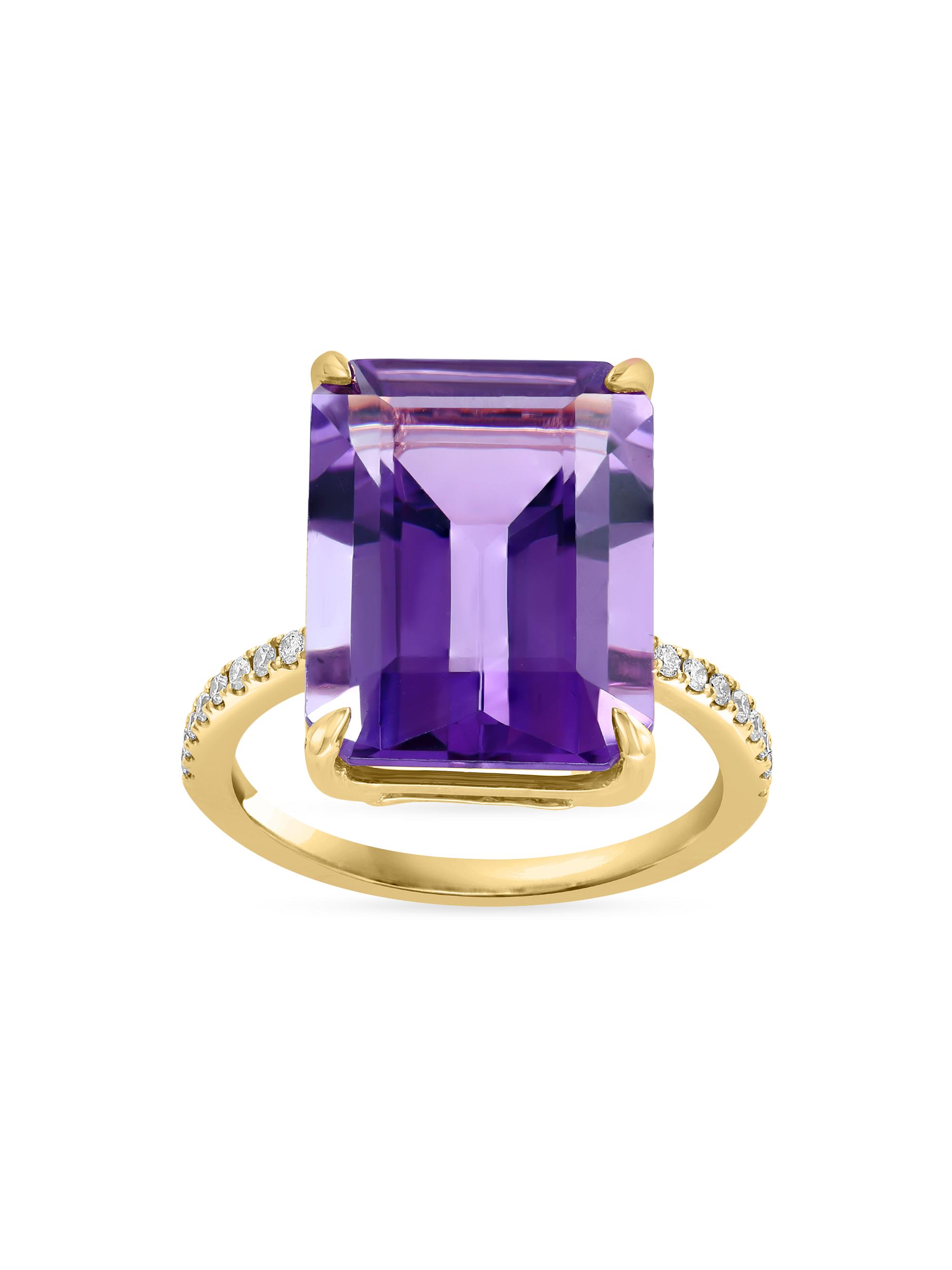 Saks Fifth Avenue Collection Women's 14K Yellow Gold, Amethyst & 0.13 TCW Diamond Ring - Amethyst