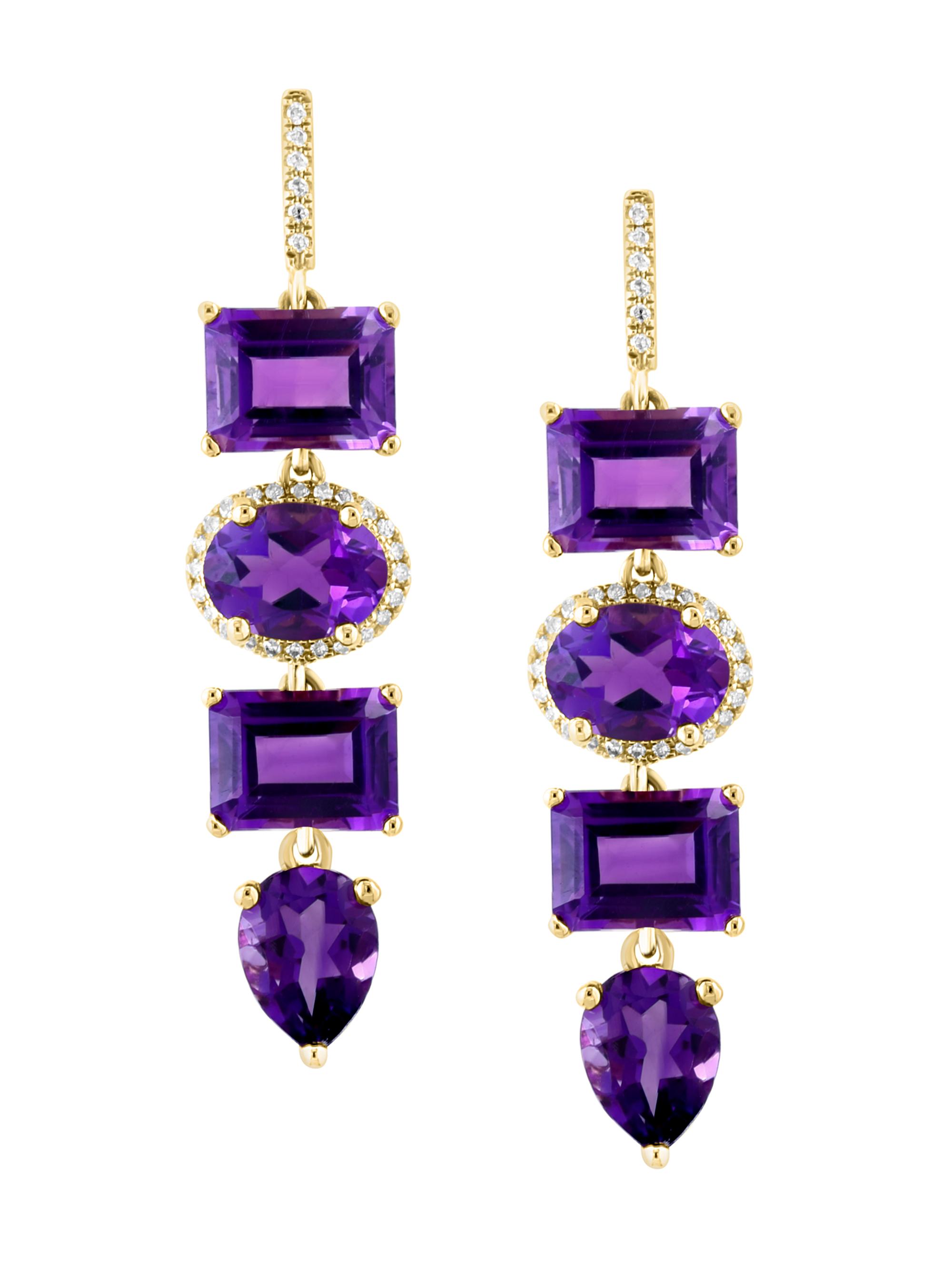 Saks Fifth Avenue Collection Women's 14K Yellow Gold, Amethyst & 0.17 TCW Drop Earrings - Amethyst