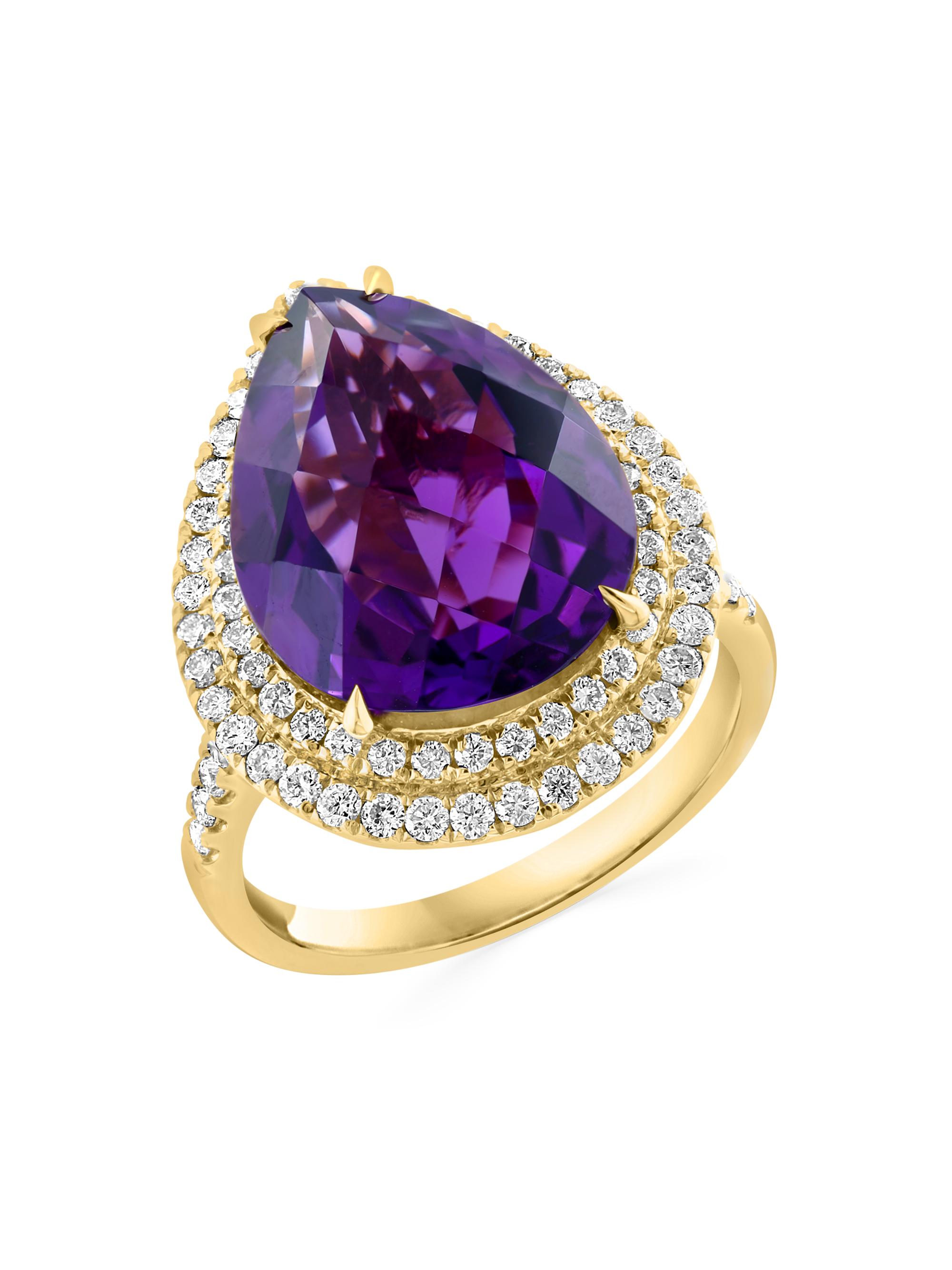 Saks Fifth Avenue Collection Women's 14K Yellow Gold, Amethyst & 0.9 TCW Diamond Halo Ring - Amethyst